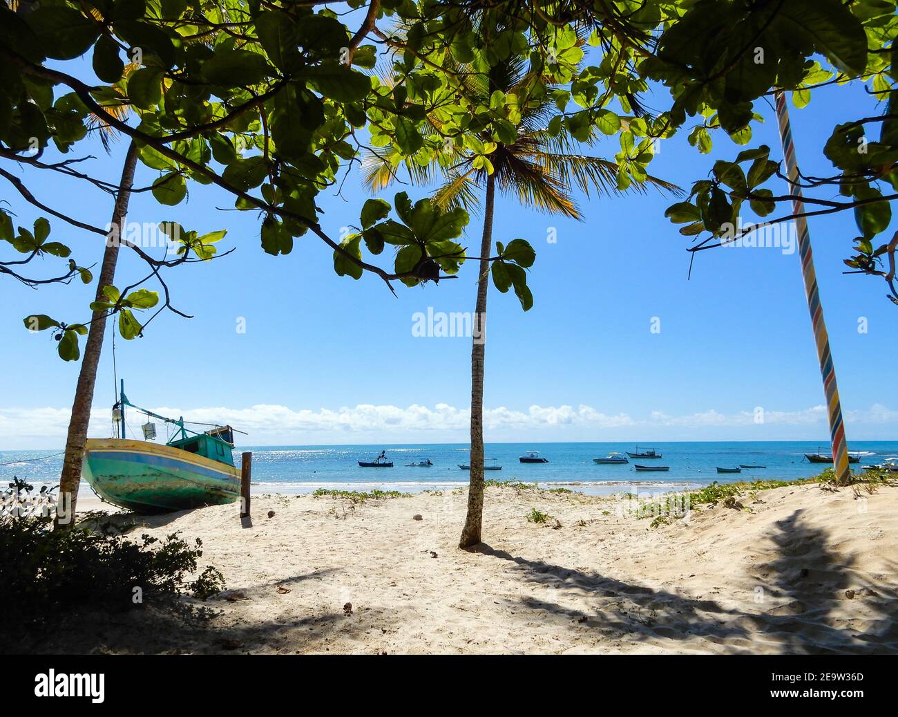 Trancoso ist ein Bezirk der brasilianischen Gemeinde Porto Seguro, an der Küste des Staates Bahia. Stockfoto