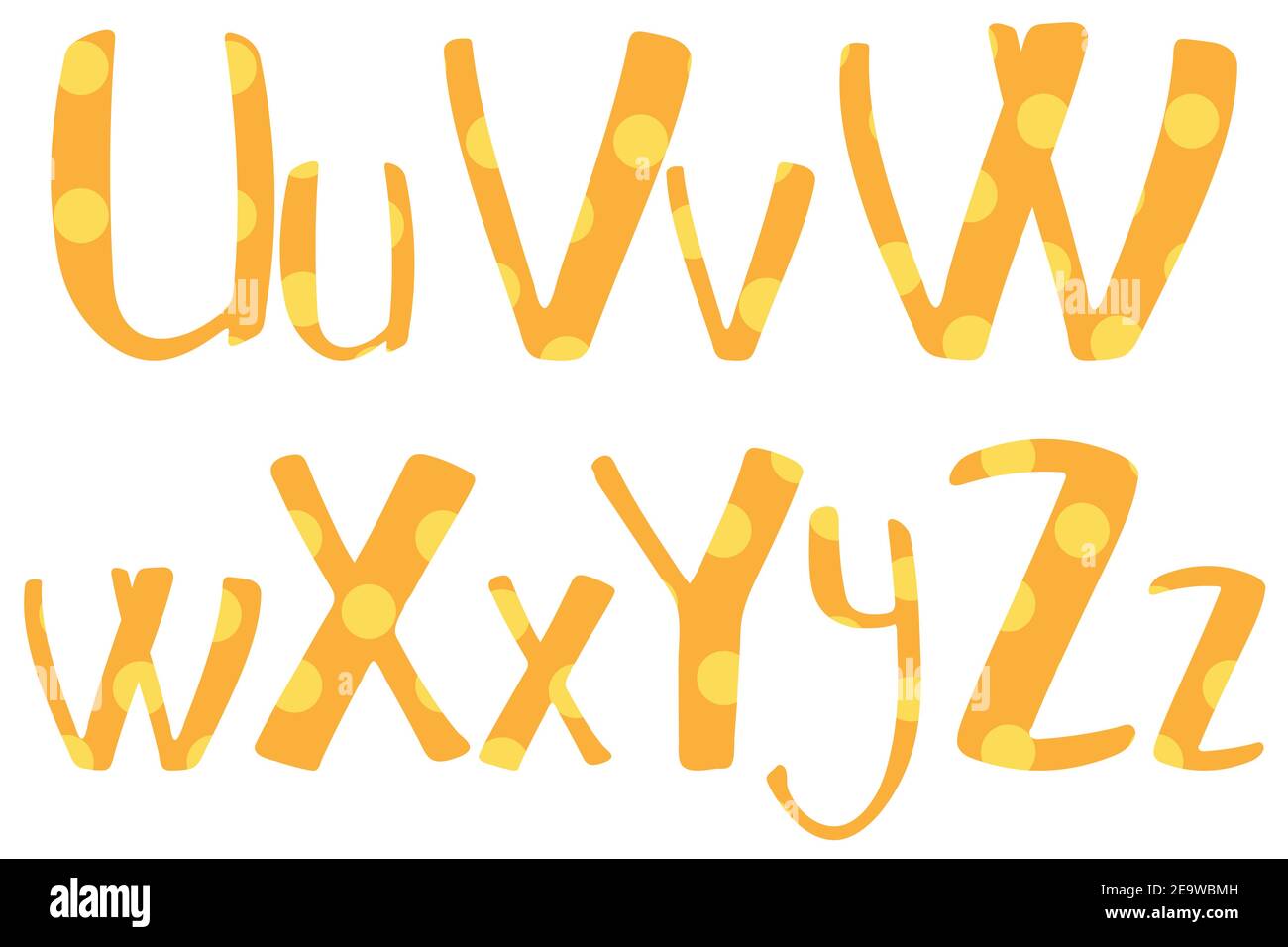 Cute child dotted Schriftart - U, V, W, X, Y, Z Stock Vektor