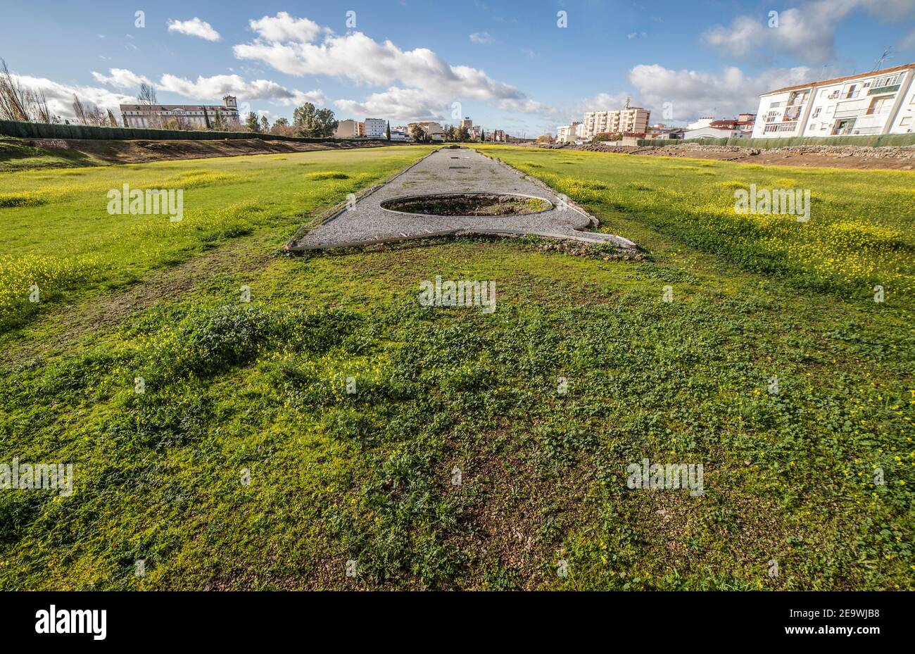 Meta secunda of Imperial City Circus of Emerita Augusta, Merida, Spanien. Eines der größten des römischen Reiches Stockfoto
