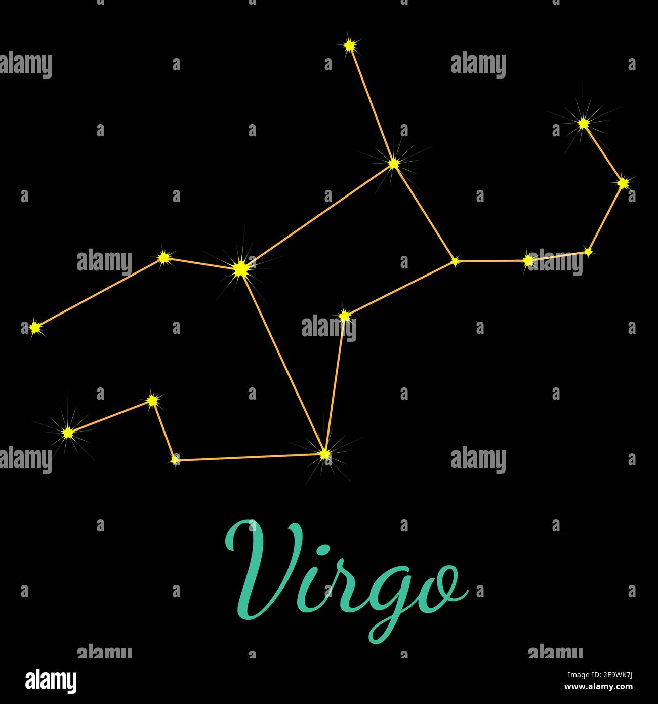 Virgo Vektor-Konstellation mit Sternen und Namen Stock Vektor