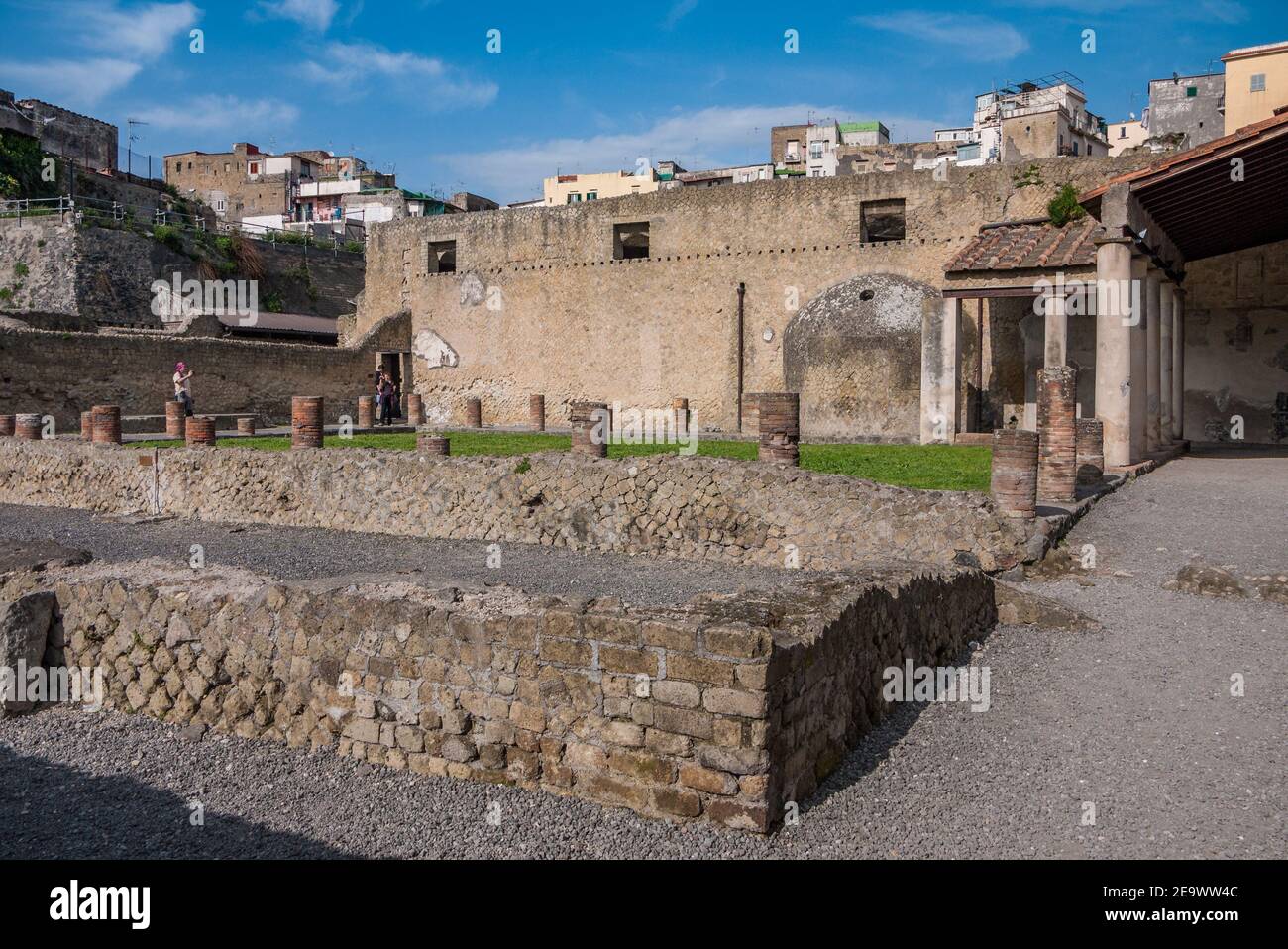 Herculaneum Ruinen, alte römische Fischerstadt begraben durch den Ausbruch des Vesuv in AD 79, begraben unter vulkanischer Asche & erhalten fast intakt. Stockfoto