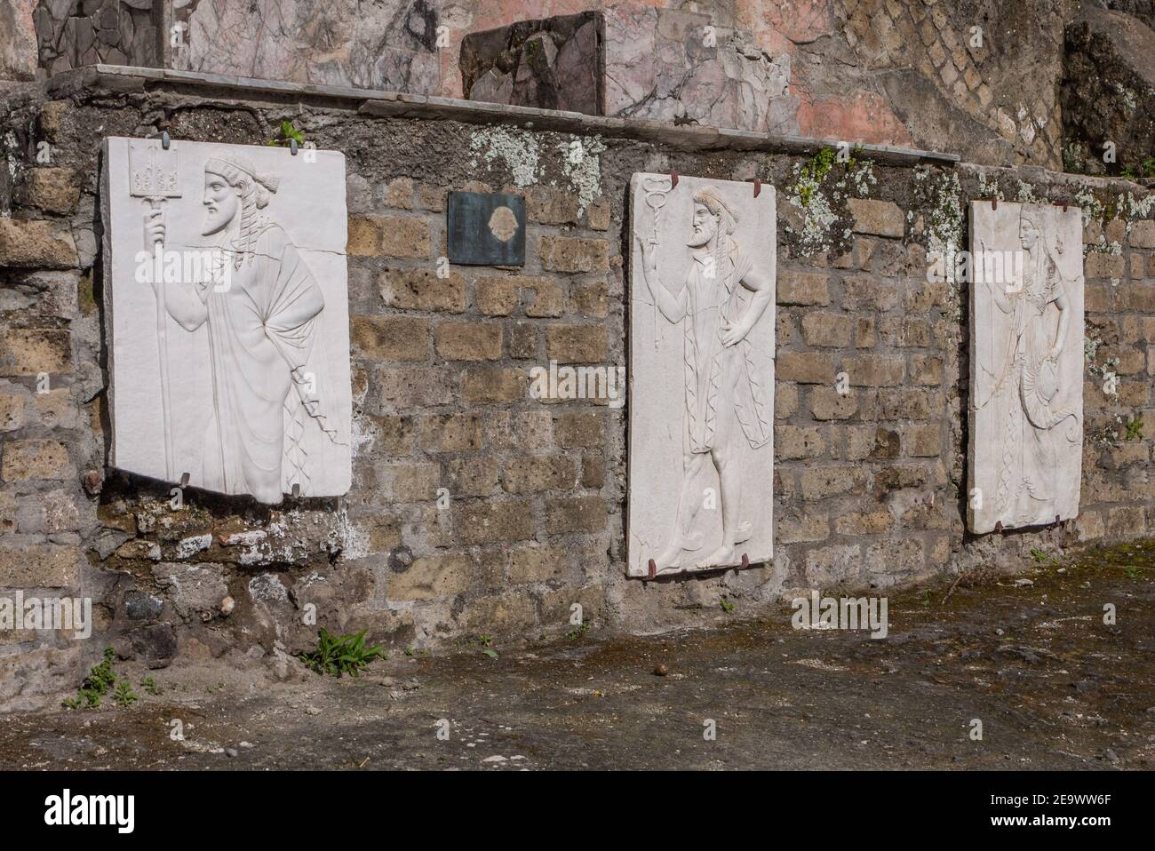 Herculaneum Ruinen, alte römische Fischerstadt begraben durch den Ausbruch des Vesuv in AD 79, begraben unter vulkanischer Asche & erhalten fast intakt. Stockfoto