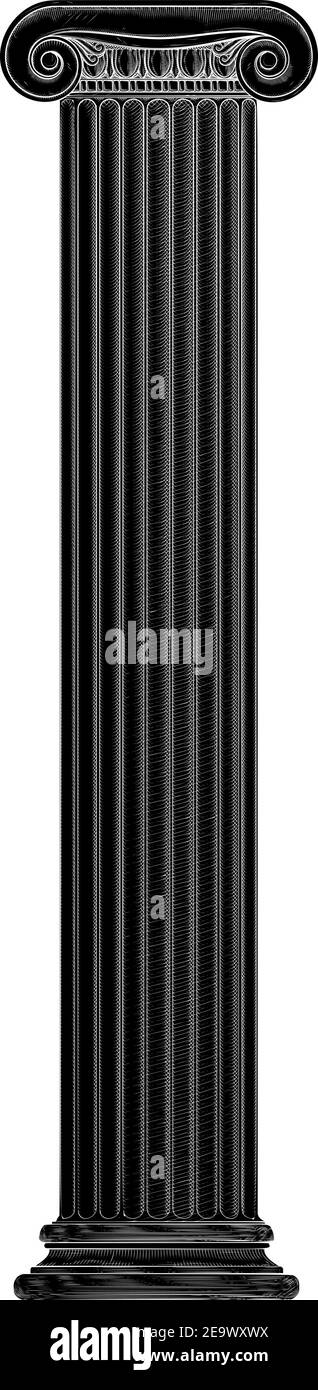 Klassischer Holzschnitt Der Griechischen Römischen Säule Ionische Säule Stock Vektor