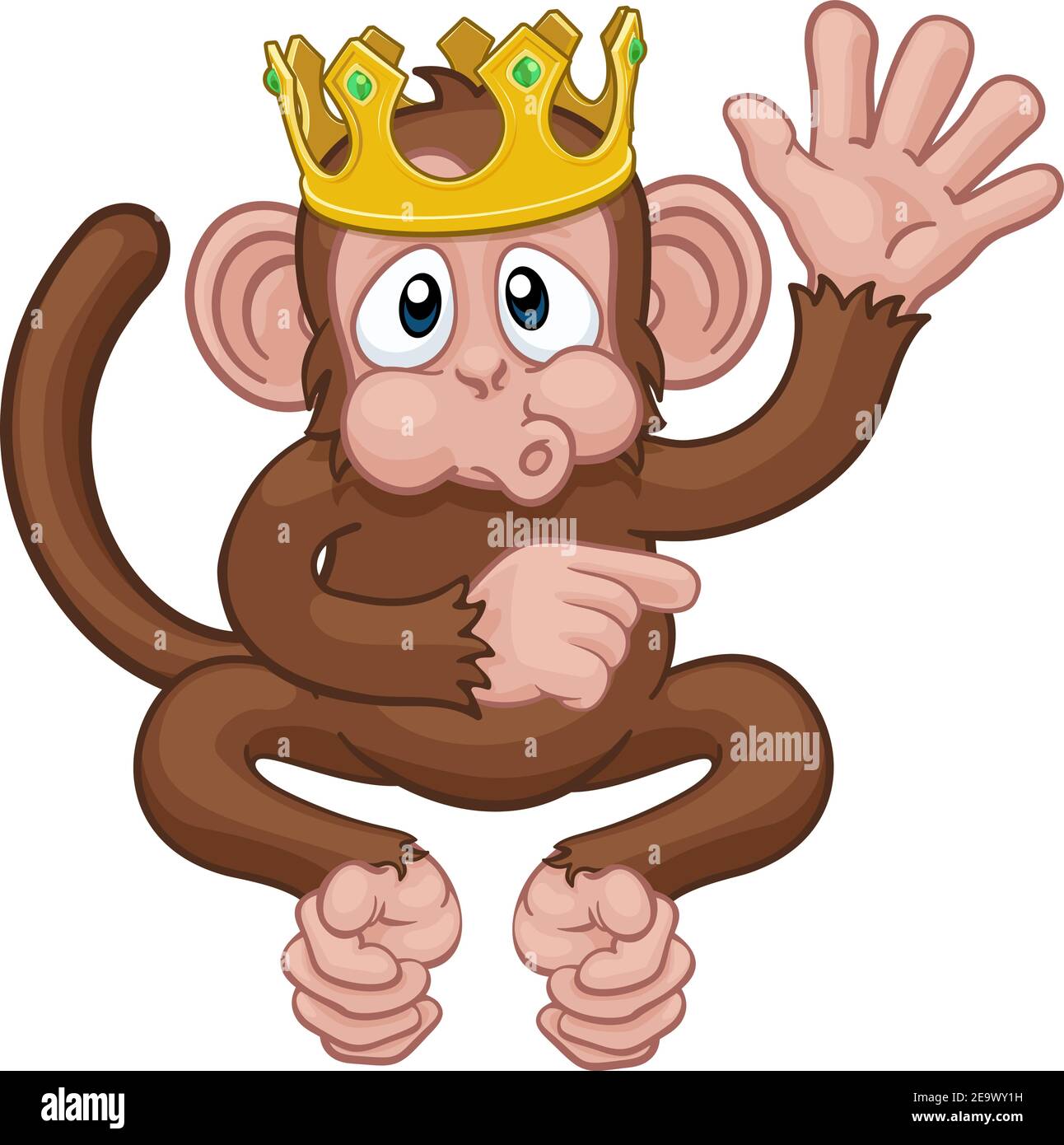 Monkey King Krone Cartoon Tier Winken Zeigen Stock Vektor