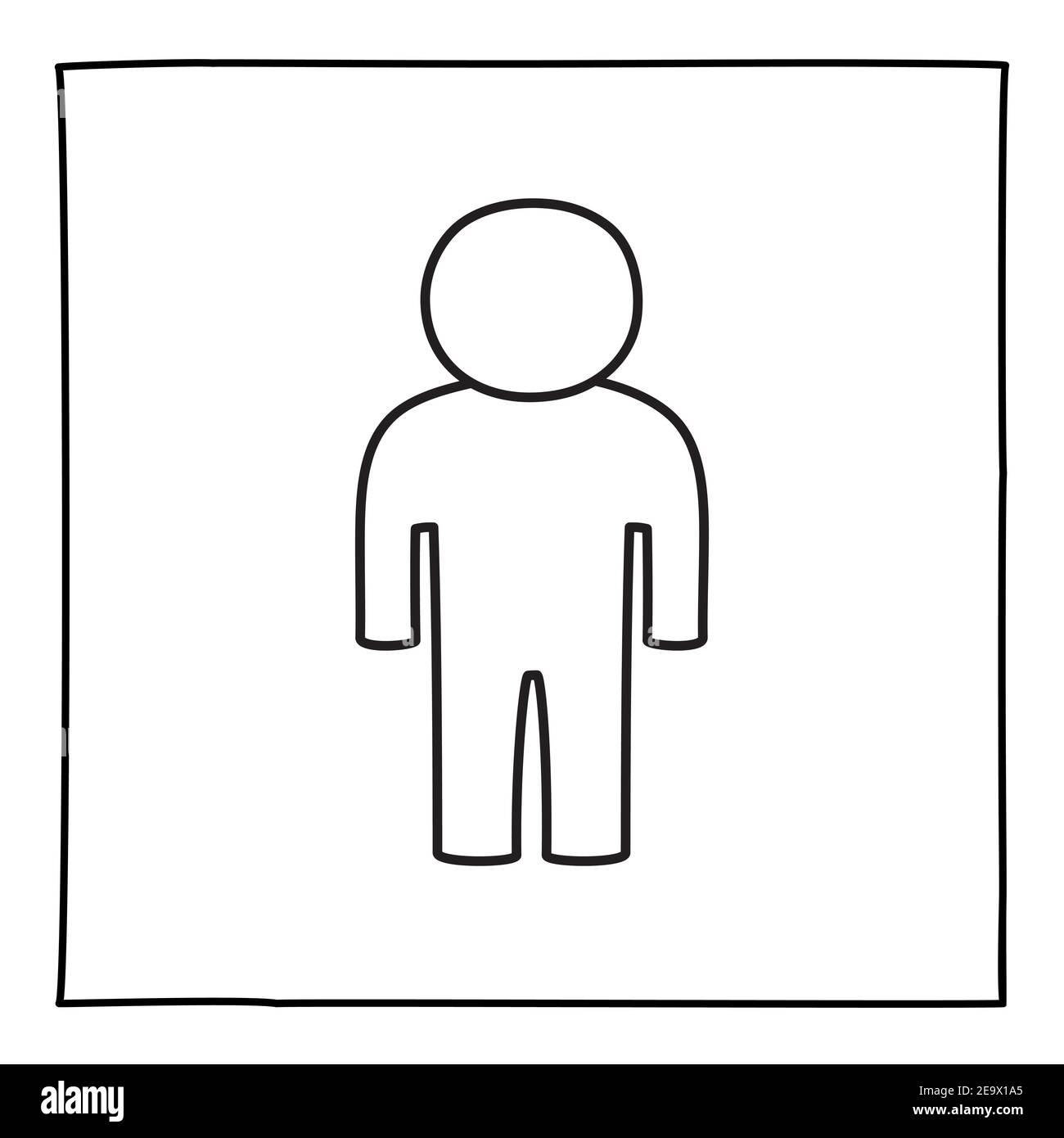 Doodle Mann oder geschlechtslose Person Symbol oder Logo, Hand gezeichnet mit dünnen schwarzen Linie. Stock Vektor