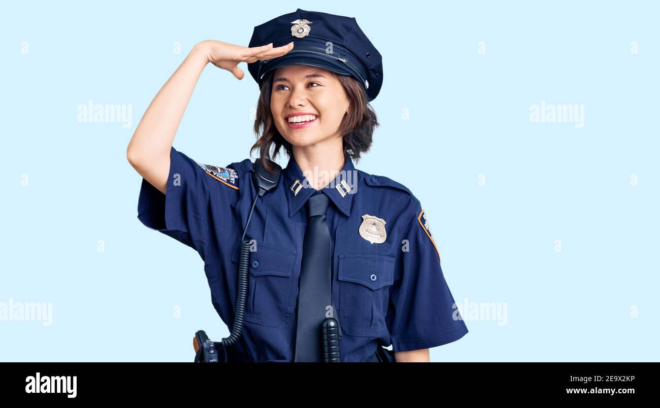 Japanisches Cam Mädchen Trägt Polizei Kostüm