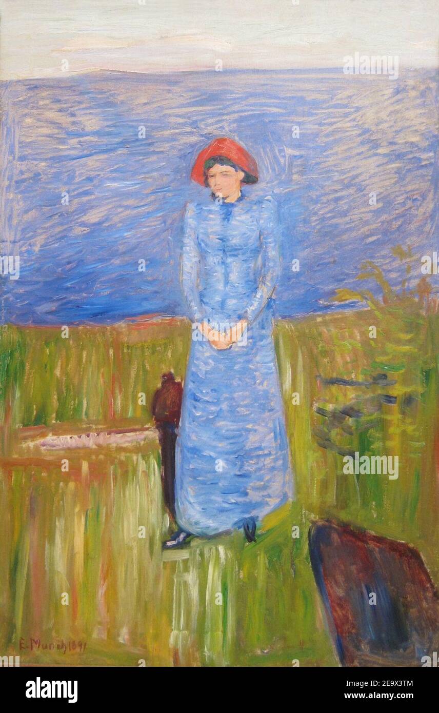 'Woman in Blue Against Blue Water' von Edvard Munch, 1891. Stockfoto