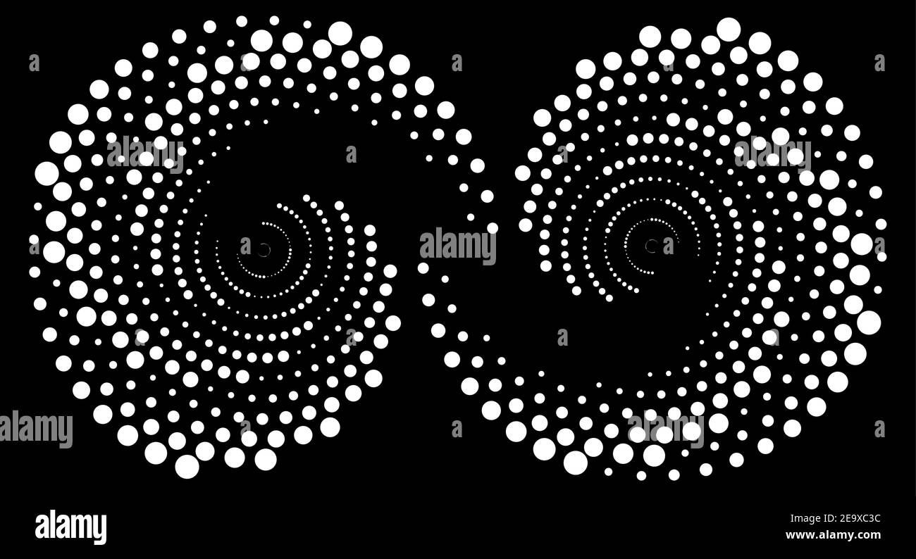 Weiße Halbtonpunkte mit Vortex. Spiralform. Geometrische Kunst. Infinity-Symbol EPS10 Vektor-illustraarion. Stock Vektor