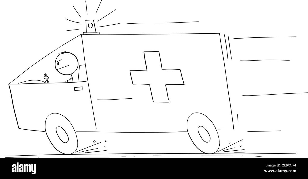 Krankenwagen reagiert auf Notfall, Vektor Cartoon Stick Figur oder Figur Illustration. Stock Vektor