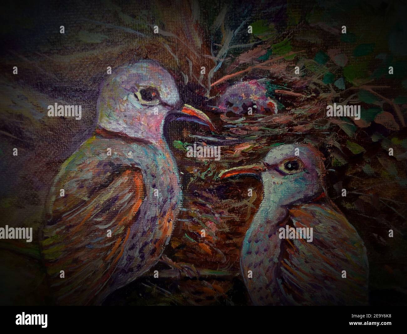 Kunst, Malerei, Hintergründe für Design, Ölgemälde Vögel Stockfoto