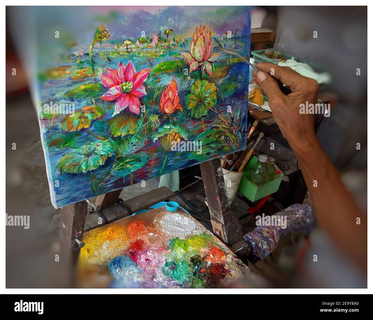 Kunst, Öl, Malerei,, Lotusblume, abstrakt, Design, Hintergrund, aus thailand, Wasserlilly Stockfoto