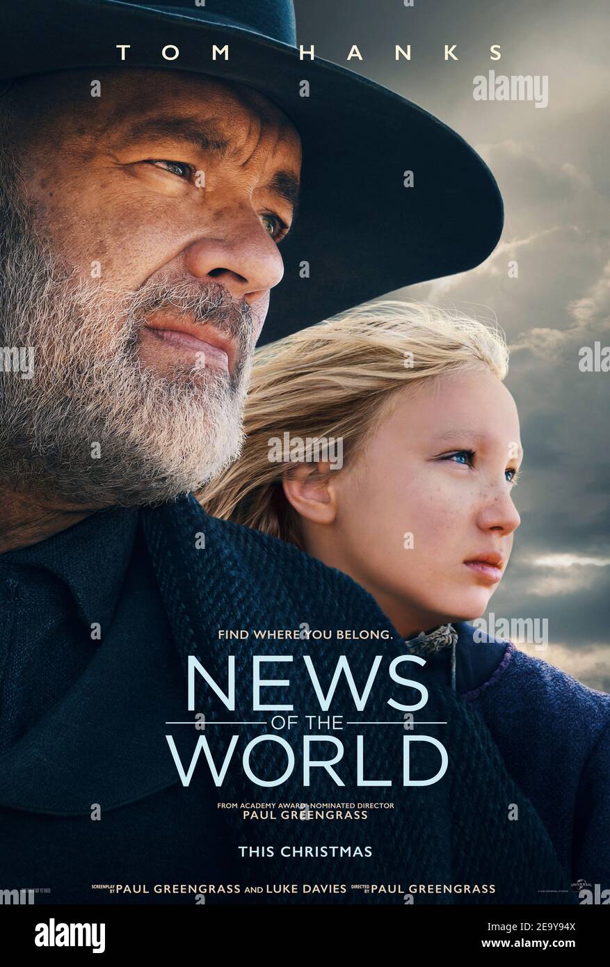 News of the World (2020) Regie: Paul Greengrass mit Tom Hanks, Helena Zengel und Tom Astor. Ein Bürgerkriegsheld stimmt zu, ein Mädchen zu ihren Verwandten zurückzubringen, nachdem es vor Jahren von einem indianischen Stamm entführt wurde. Stockfoto