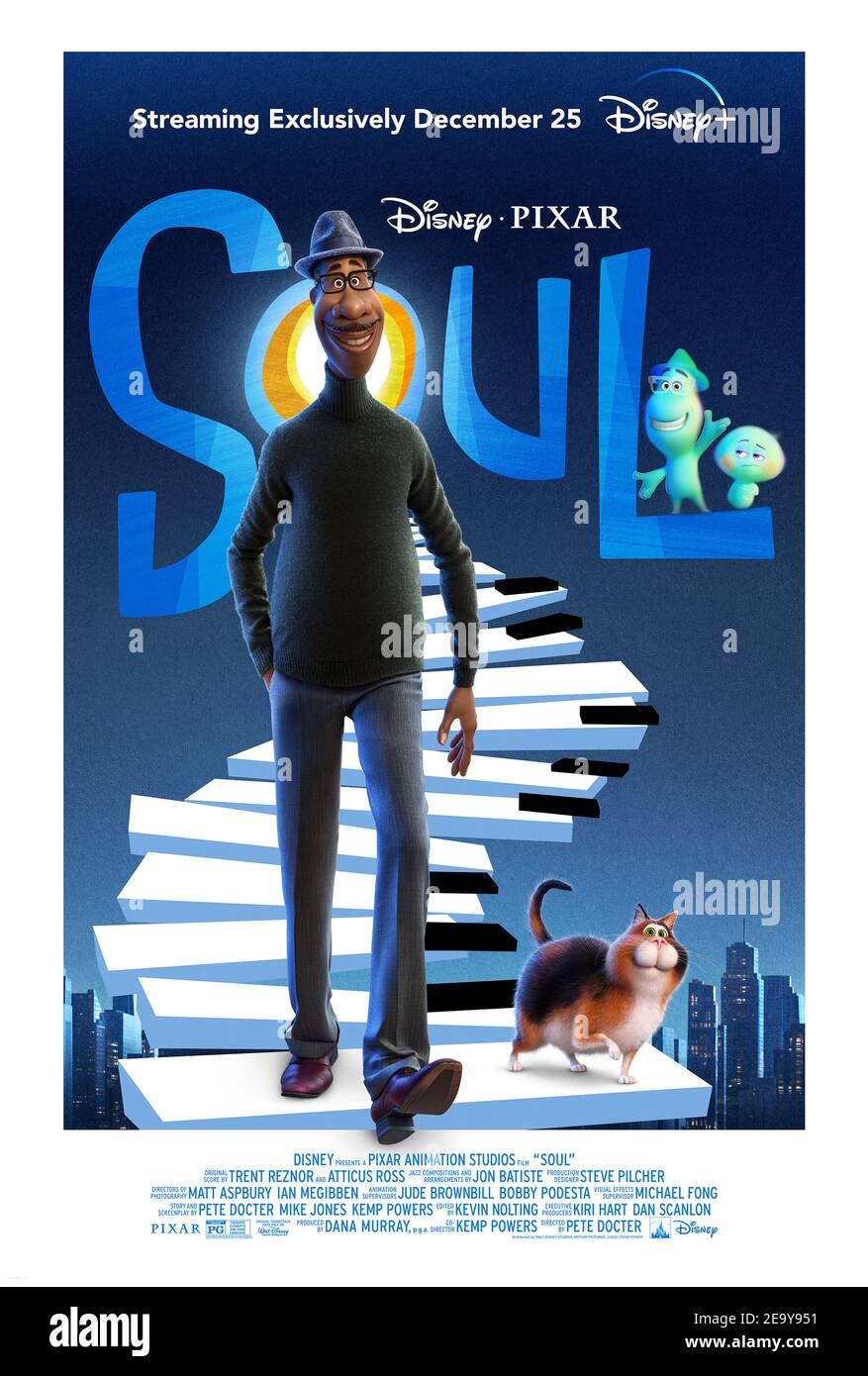 Soul (2020) unter der Regie von Tara Miele mit Jamie Foxx, Tina Fey und Graham Norton. Nach der Landung des Gig seines Lebens, findet sich ein New Yorker Jazz-Pianist plötzlich in einem seltsamen Land zwischen der Erde und dem Jenseits gefangen. Stockfoto