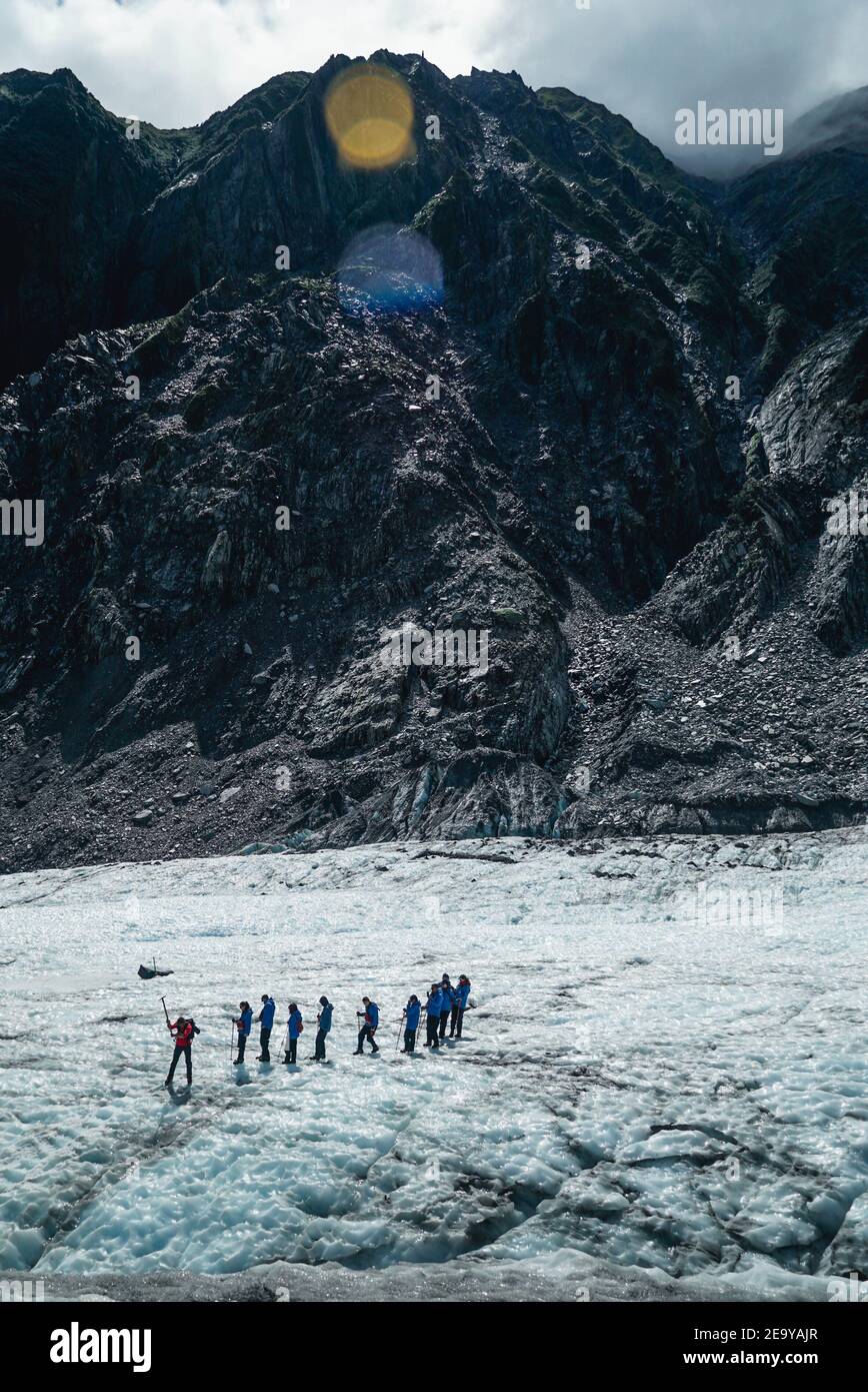 Eisklettern auf dem Franz Josef Gletscher in Neuseeland Stockfoto