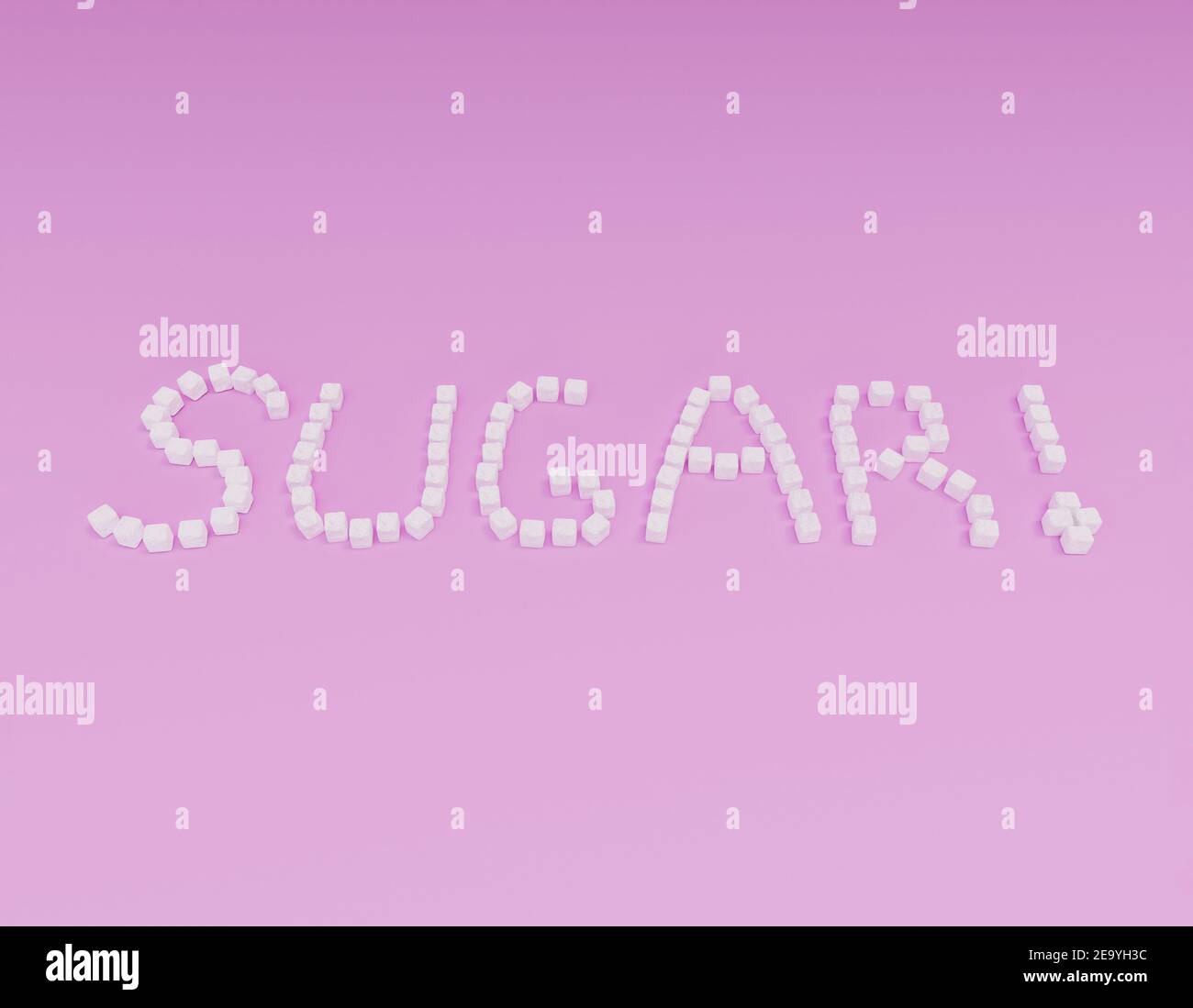Wort ZUCKER von Zuckerwürfeln auf rosa Hintergrund, 3d-Render Stockfoto