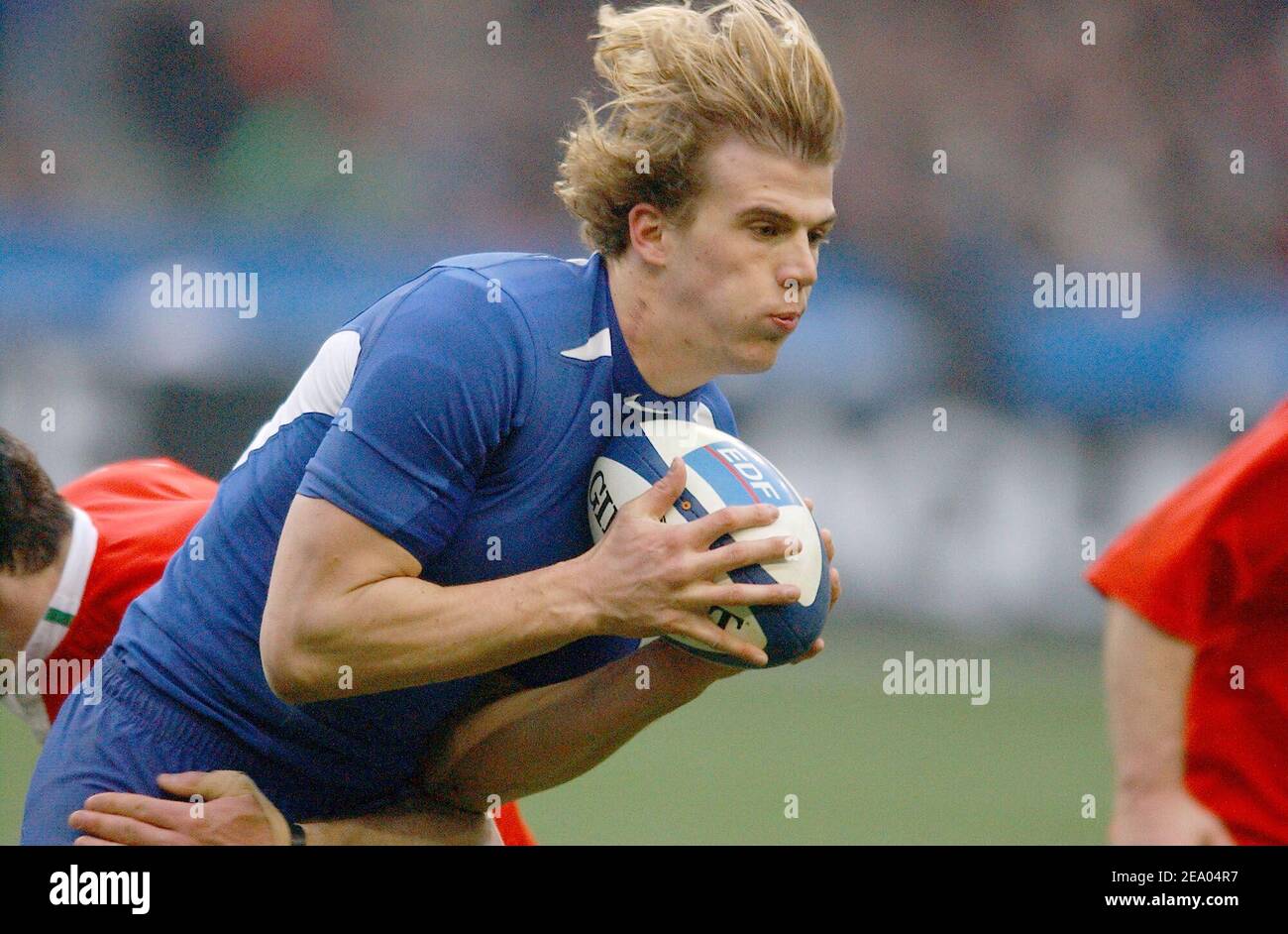 Der französische Spieler Aurelien Rougerie während des Spiels France-Wales RBS 6 Nations Championship im Stade de France Stadion, nördlich von Paris-Frankreich am 26. Februar 2005. Wales gewinnt 24-18. Foto von Nicolas Gouhier/Cameleon/ABACA Stockfoto