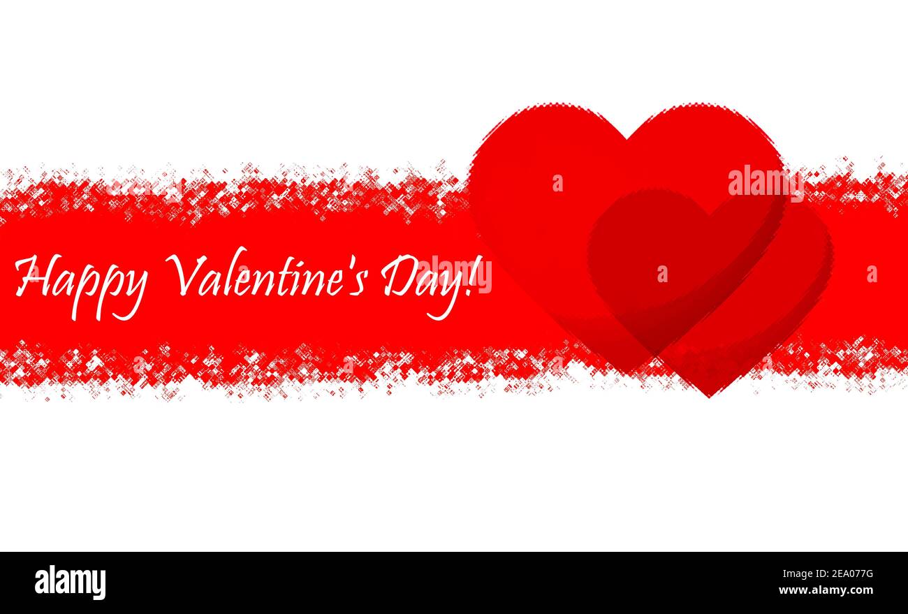 Alles Liebe zum Valentinstag Februar 14. Zwei rote Herzen als Symbole der Liebe Stockfoto