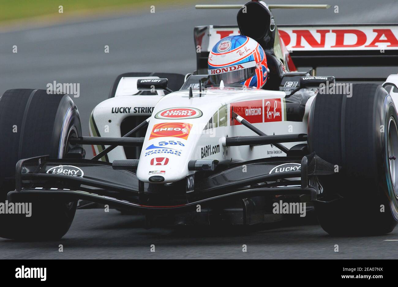 Der englische Formel-1-Fahrer Jenson Button (Team Bar Honda) beim Training auf der Formel-1-Strecke in Melbourne, Australien, am 05. März 2005. Foto von Thierry Gromik/ABACA. Stockfoto