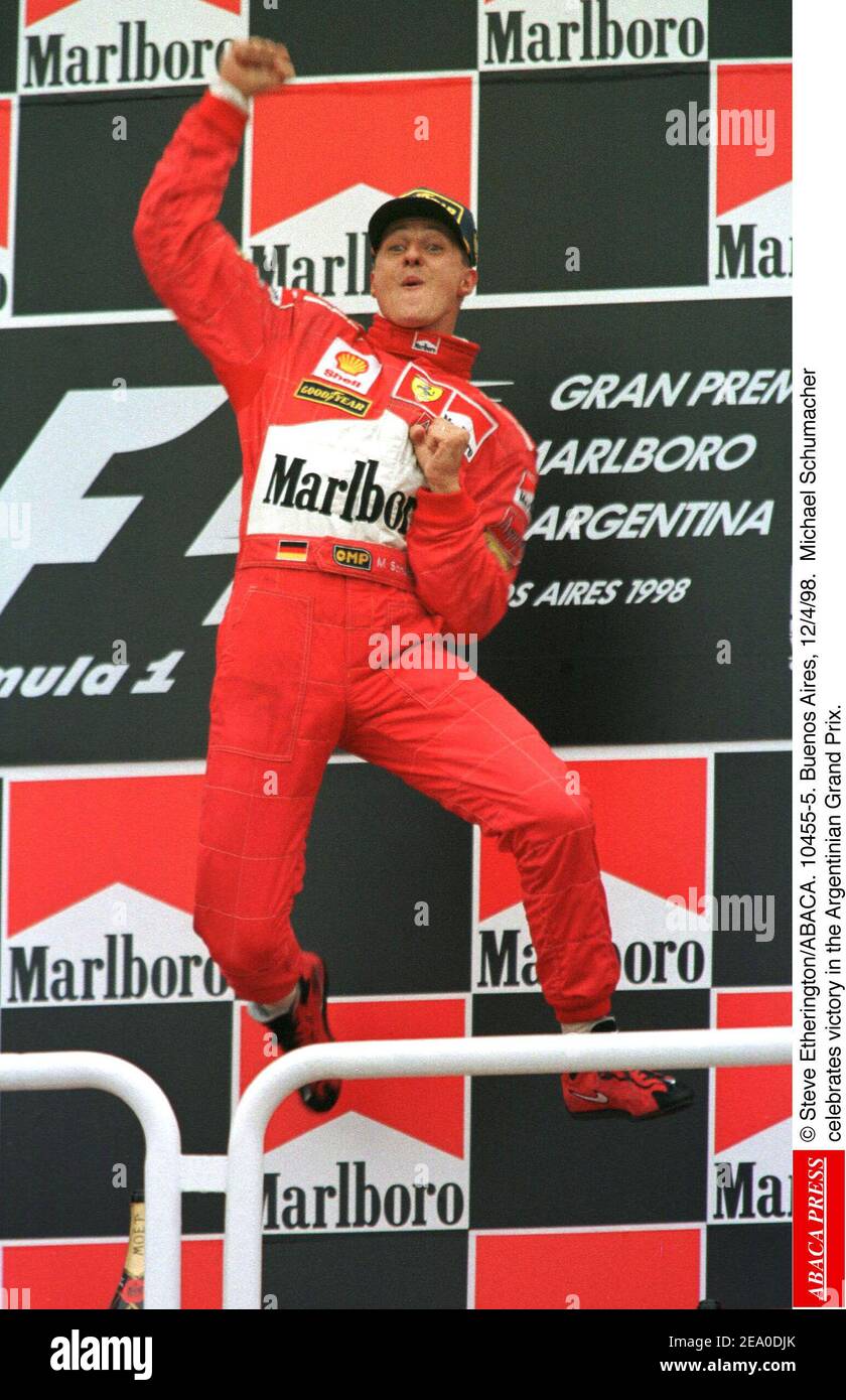 Michael Schumacher feiert den Sieg im Großen Preis von Argentinien. Stockfoto