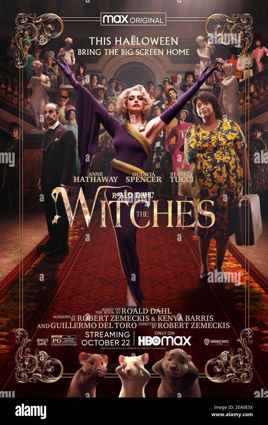 The Witches (2020) Regie: Robert Zemeckis mit Anne Hathaway, Octavia Spencer und Stanley Tucci. Re-Imagination und Modernisierung von Roald Dahls viel geliebtes Buch über den Jungen, der auf eine Hexenkonvention stolpert und in eine Maus verwandelt wird. Stockfoto