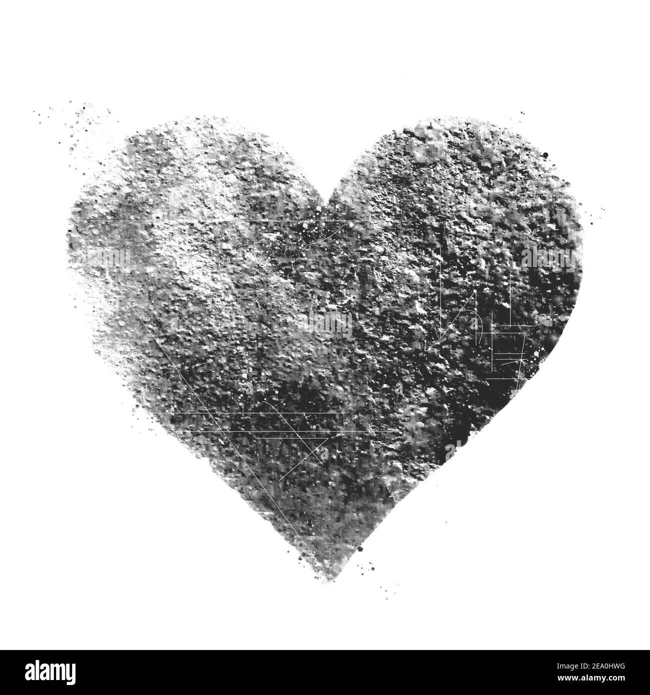 Schwarzes Vintage-Herz. Ideal für Valentinstag, Hochzeit, Scrapbook, Grunge Oberfläche Texturen. Stockfoto