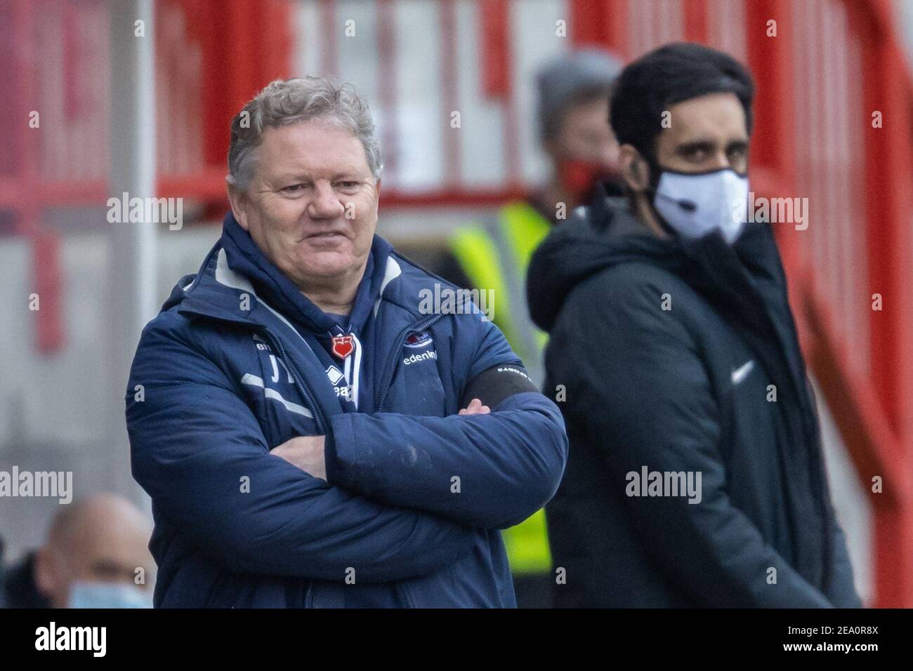 Crawley, Großbritannien. Februar 2021, 06th. John Yems, Head Coach des Crawley Town FC in Crawley, Großbritannien am 2/6/2021. (Foto von Jane Stokes/News Images/Sipa USA) Quelle: SIPA USA/Alamy Live News Stockfoto