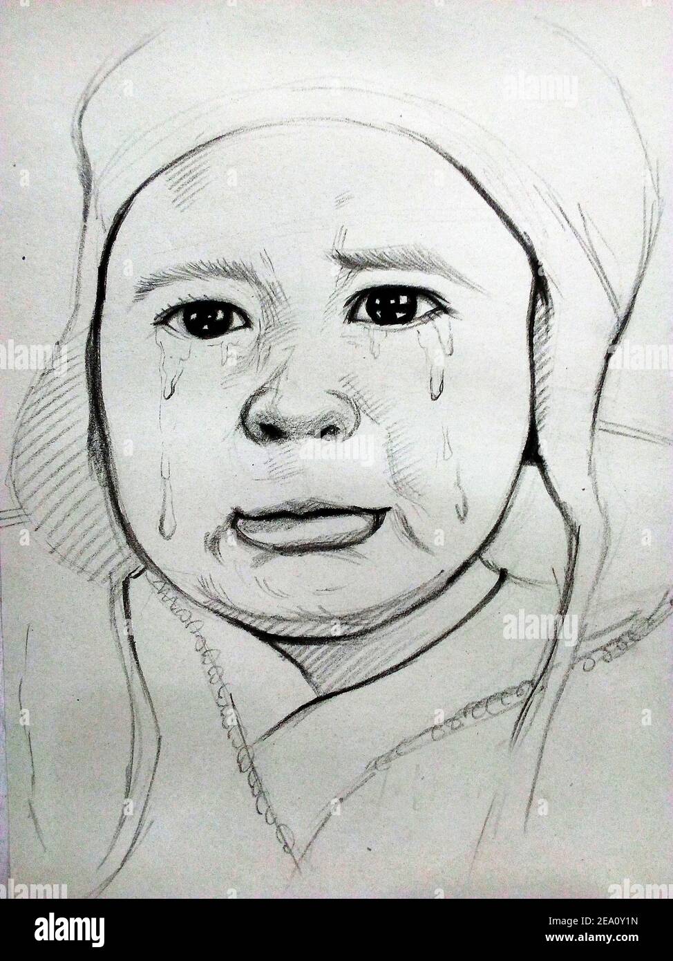 Zeichnen, Skizzieren, Linie, Gesicht, süß, Baby weinen Stockfoto