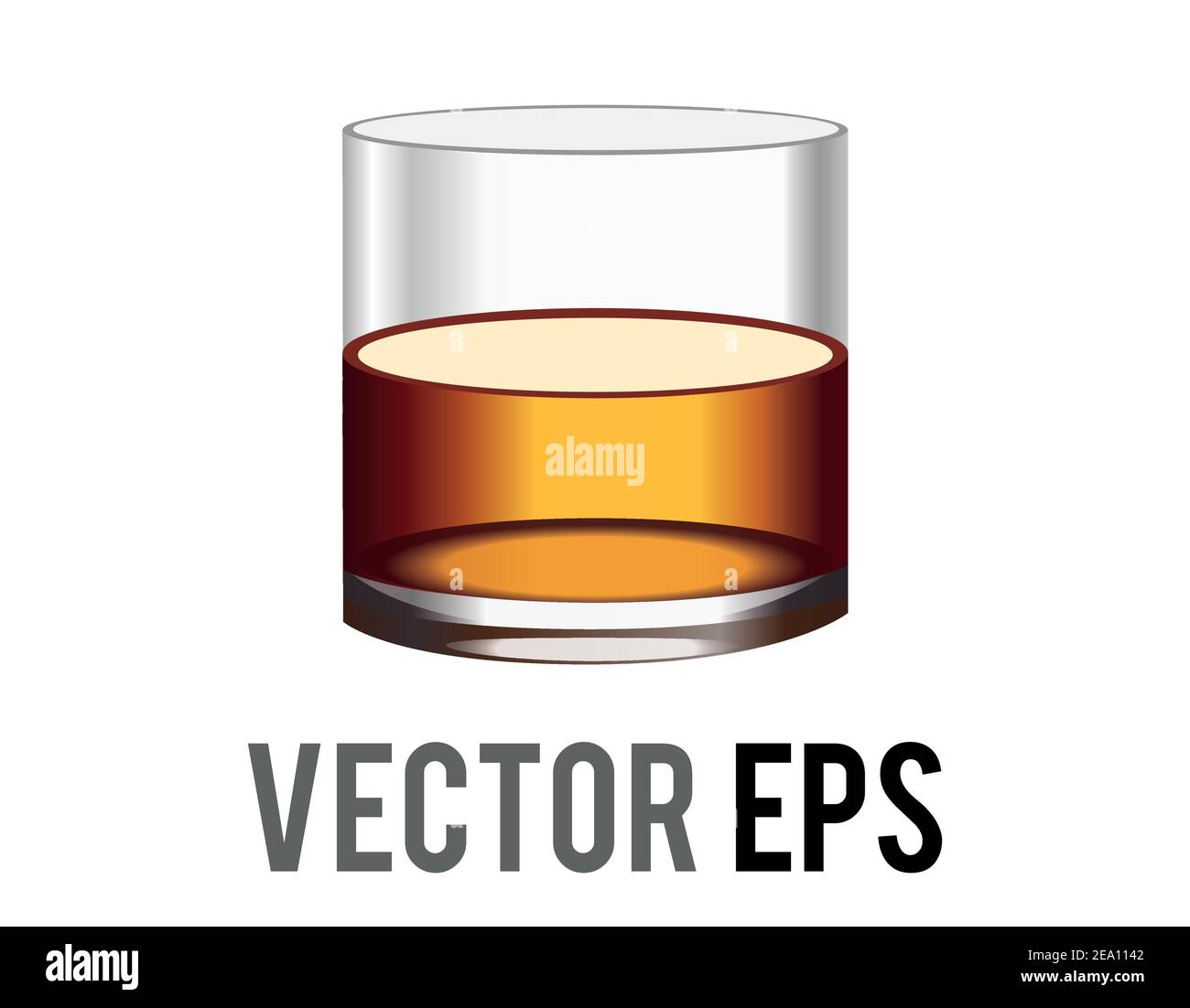 Das isolierte Vektor kurze flache Becher Glas von brauner Lauge Scotch Whisky-Ikone Stock Vektor