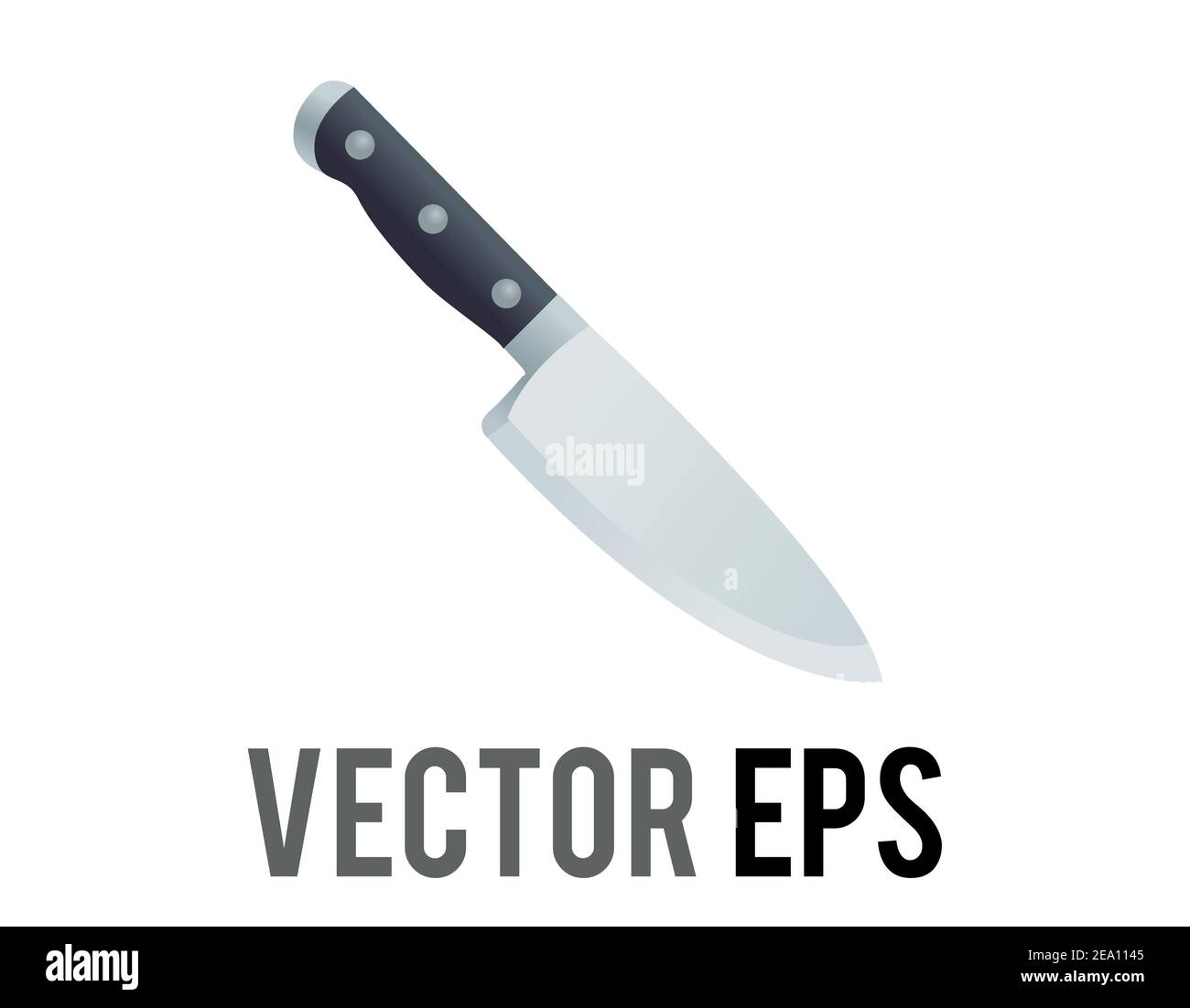 Das isolierte Vektor-Küchenmesser mit langer Klinge aus Stahl mit schwarzem Griff, wie der Koch Fleisch oder Gemüse schneidet Stock Vektor