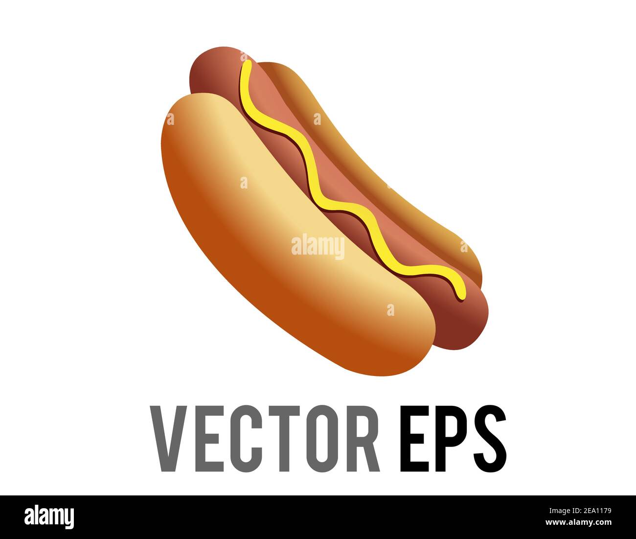 Der isolierte Vektor Fast Food gekochte Wurst von Hot Dog In geschnittenem Brötchen mit gelbem Senf-Symbol Stock Vektor