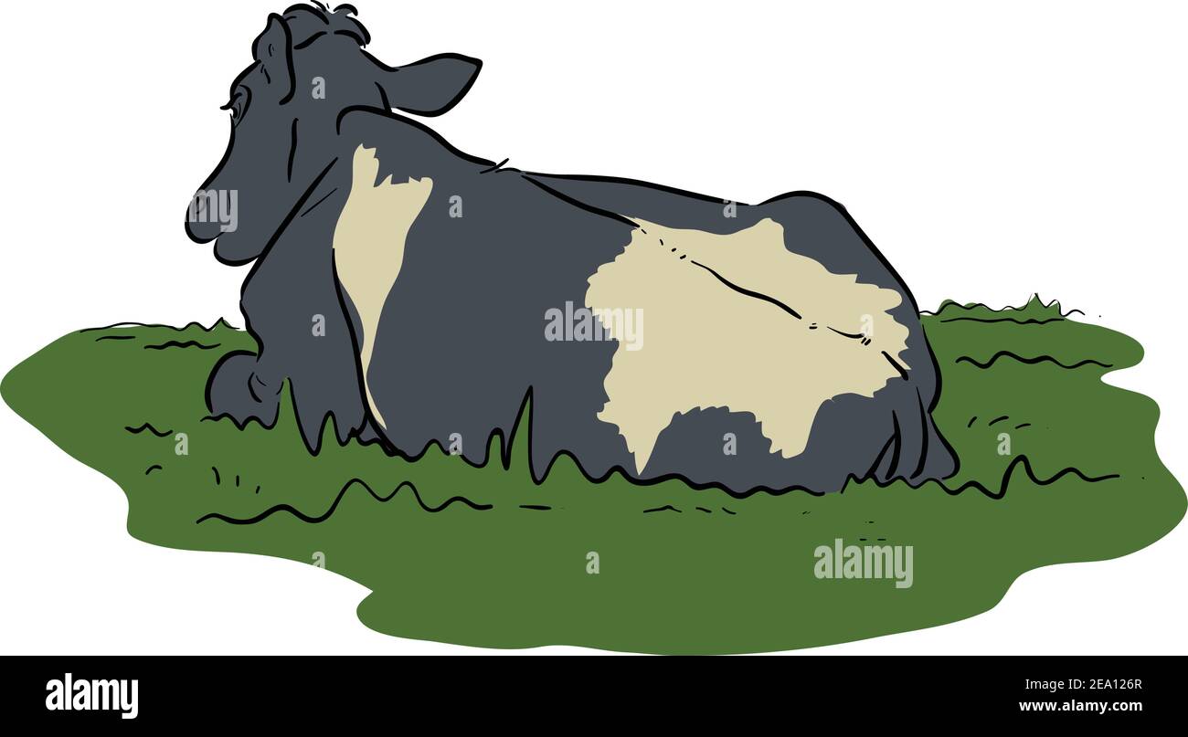 Kuh liegt auf dem Gras Vektor-Illustration isoliert auf weiß Hintergrund Stock Vektor