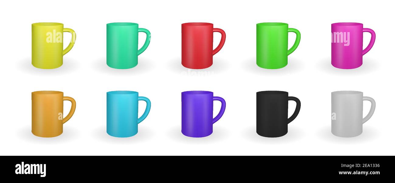 Set aus realistischem roten Becher auf weißem Hintergrund. 3D Rendern. Vektorgrafik. EPS10 Stock Vektor