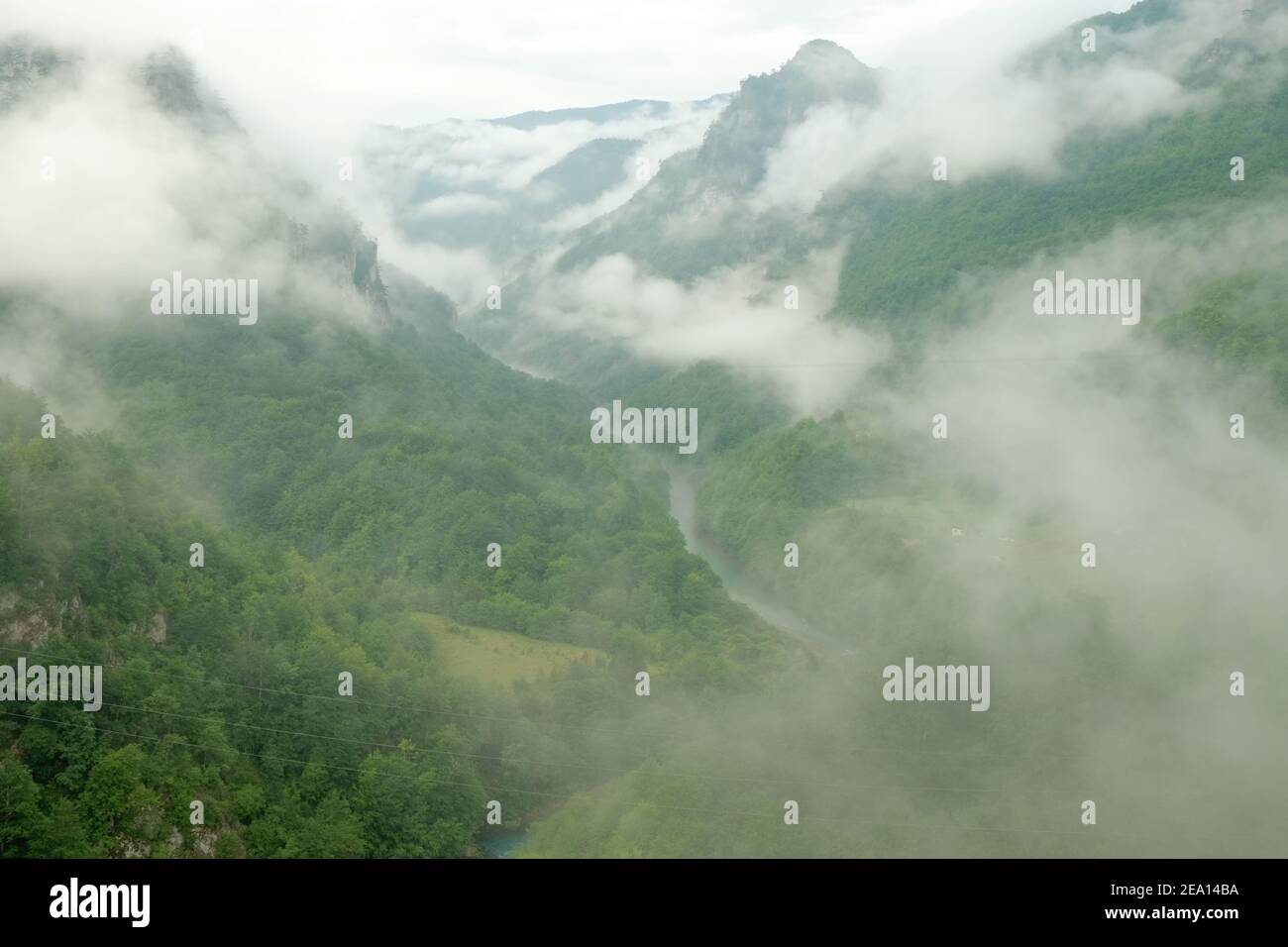 Tara River Canyon umgeben von Wolken und Morgennebel, Montenegro Stockfoto