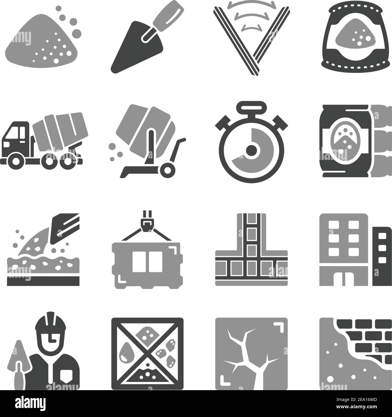 Zement und Beton Icon Set Stock Vektor
