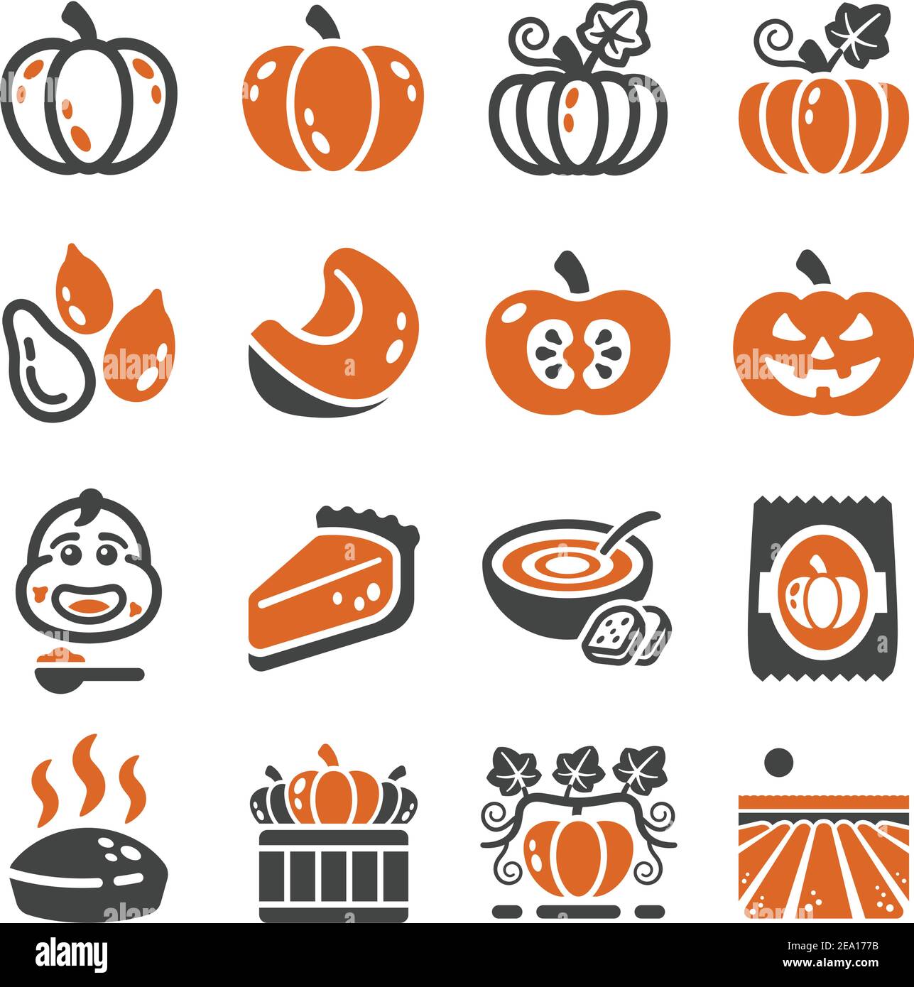 Kürbis, Kürbis Icon Set Stock Vektor