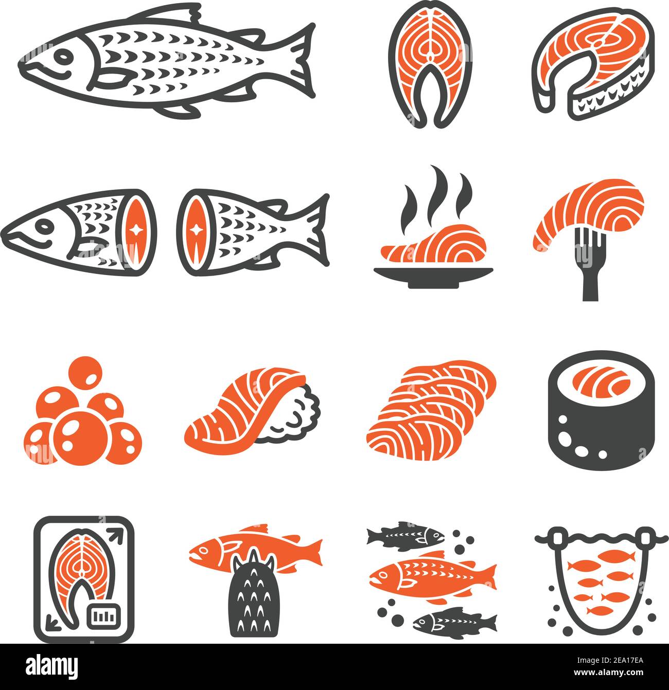 Lachs Icon Set Stock Vektor