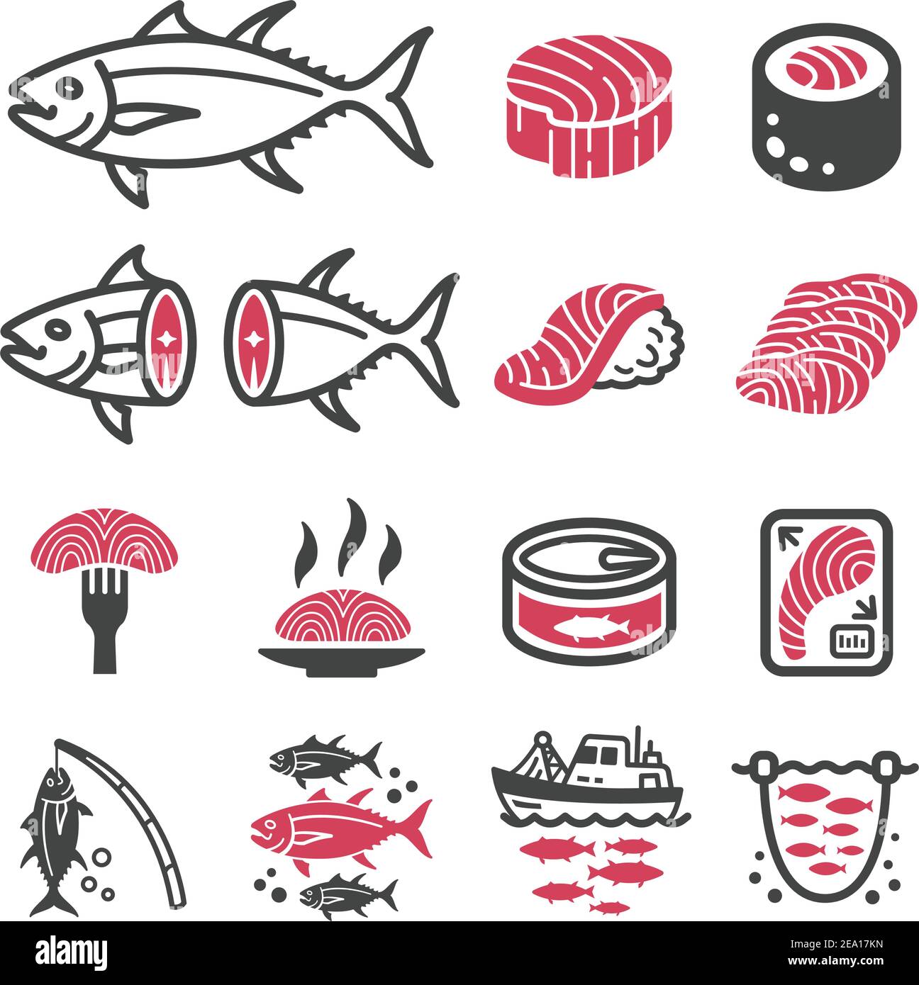 Thunfisch-Symbol-Set Stock Vektor