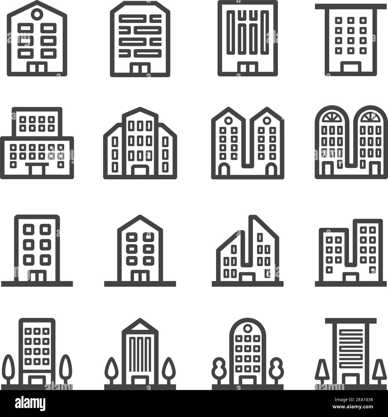Symbolsatz für Gebäudelinie Stock Vektor