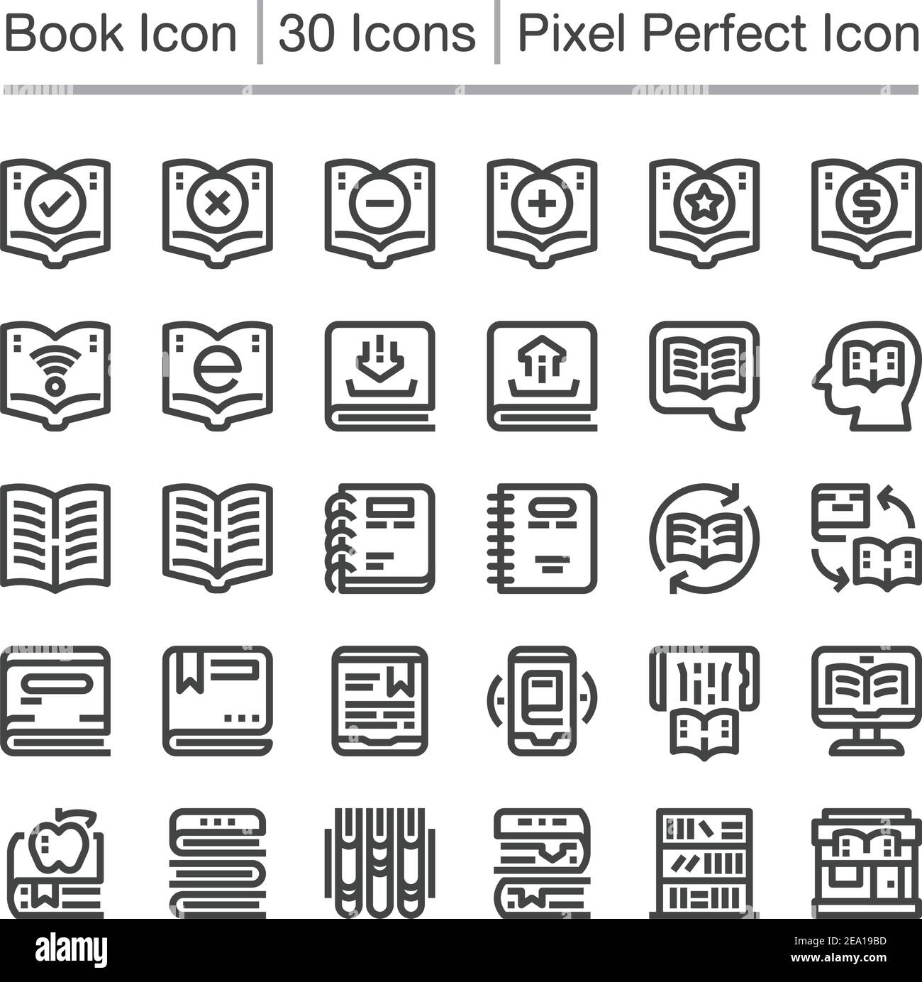 Symbol für Buchzeile, bearbeitbare Kontur, Symbol für Pixelperfekt Stock Vektor