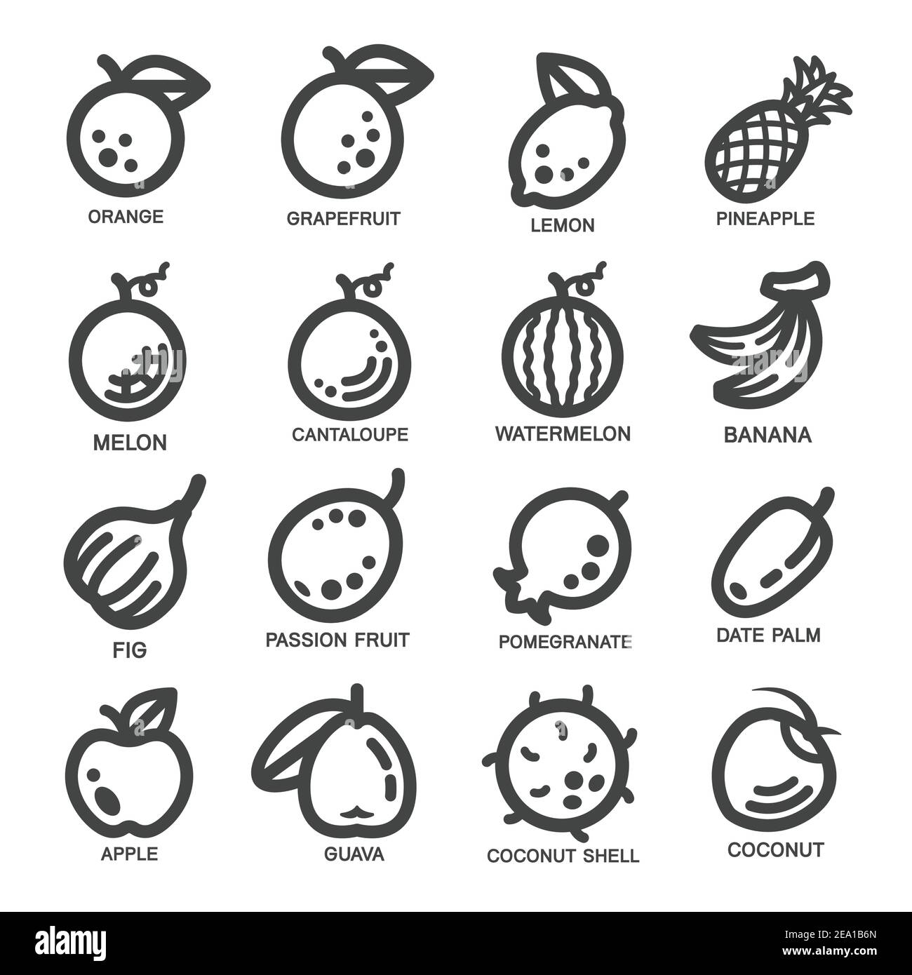 Frucht dünne Linie Icon Set, Vektor-Illustration Stock Vektor