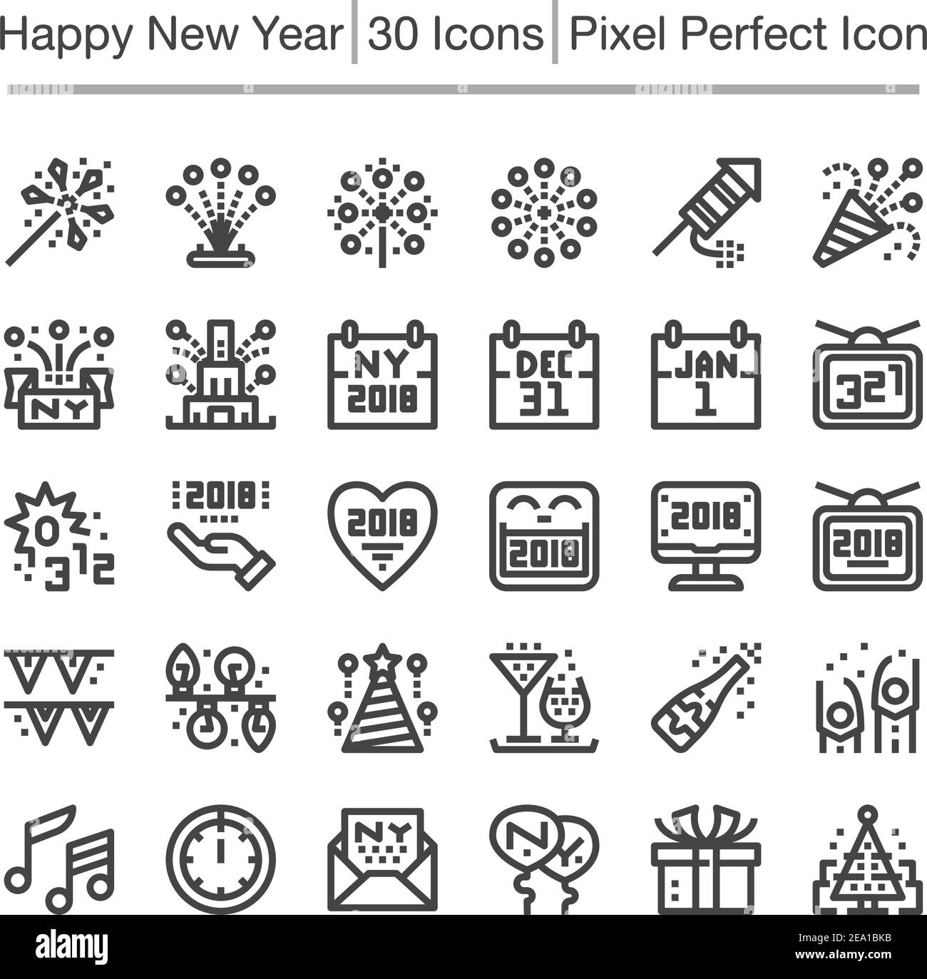 Frohes neues Jahr Linie Symbol, editierbare Kontur, Pixel perfekte Symbol Stock Vektor