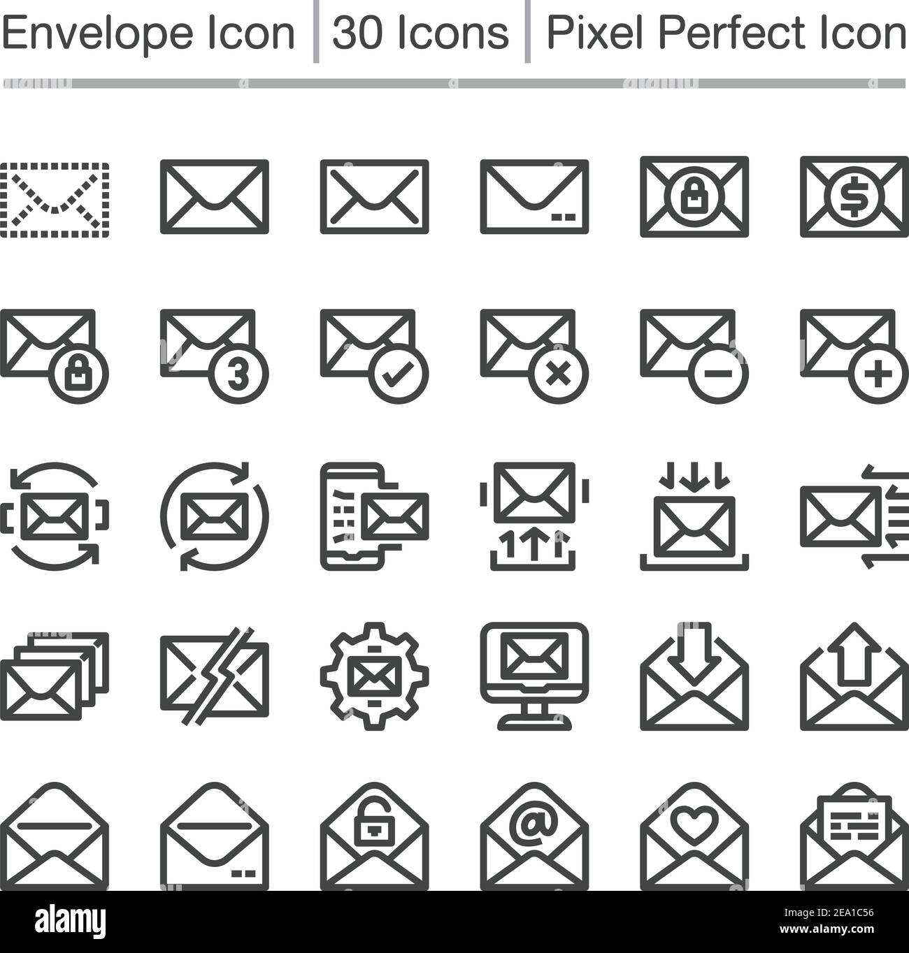 Briefumschlag, Postzeilensymbol, bearbeitbarer Strich, Pixel Perfect-Symbol Stock Vektor