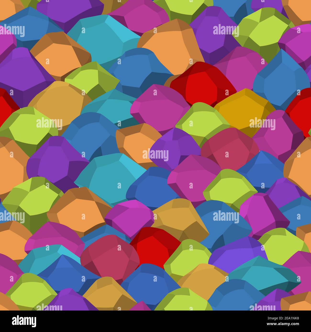 Nahtloses Muster mit Comic-Steinen. Steinsteine. Bunte Felsbrocken, natürliche Bausteinformen, Wandsteine. Vektor für Stoff, Textil Stock Vektor