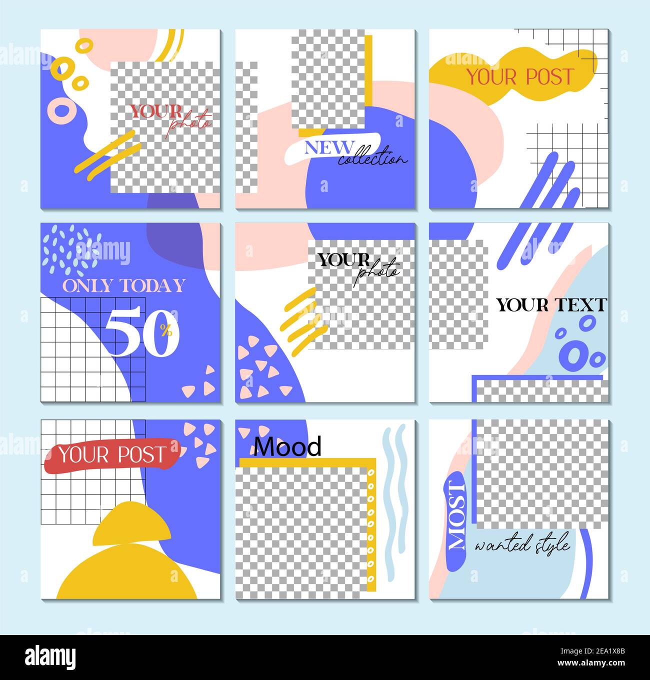 Moderne Neunziger Social Media Post Layout. Große editierbare Puzzle-Vorlage. Instagram Geschäft, Mode, Marke Ad Templates Sammlung für Beiträge und Stori Stock Vektor