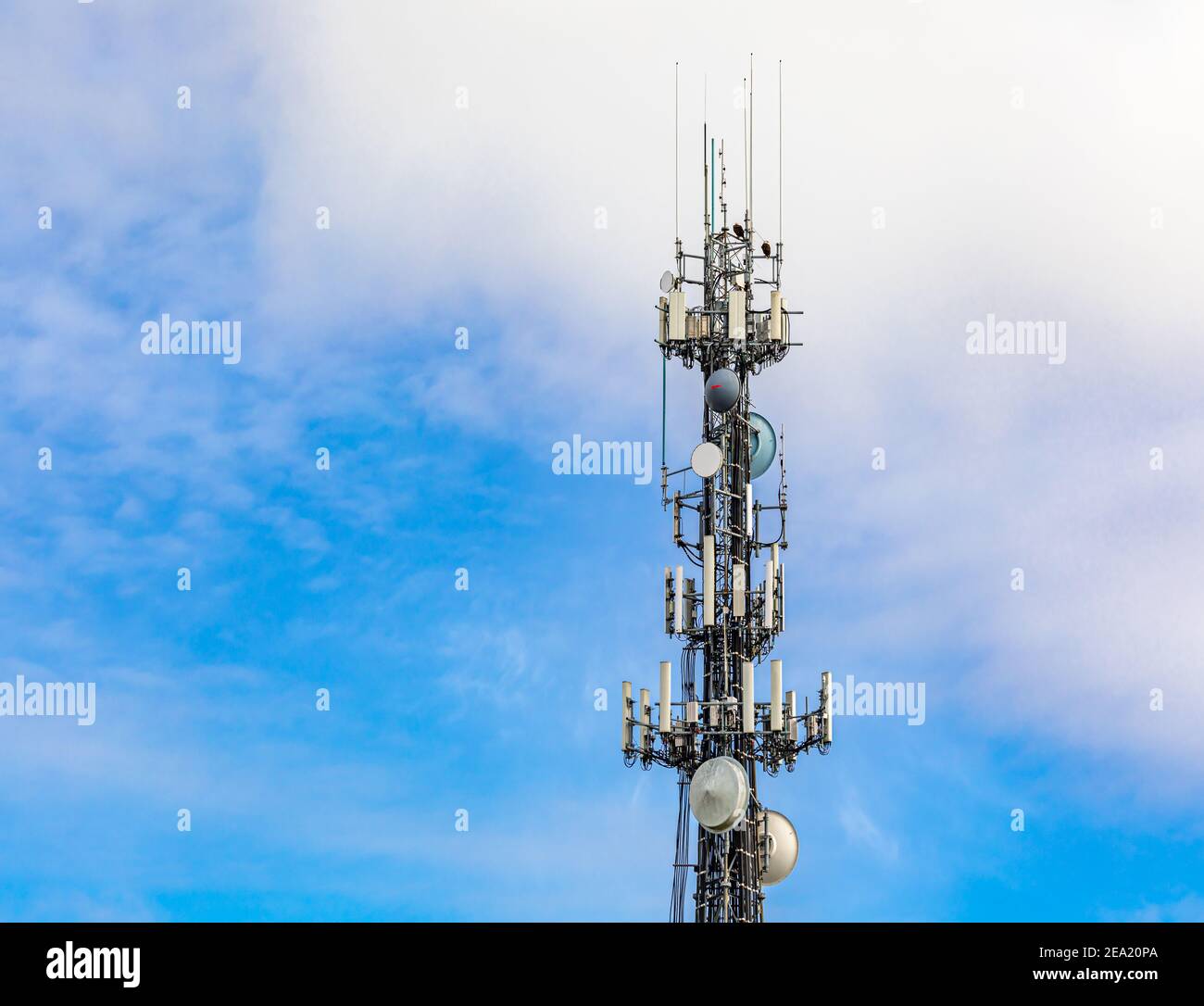 Top eines Mobilfunkturms in East Hampton, NY Stockfoto