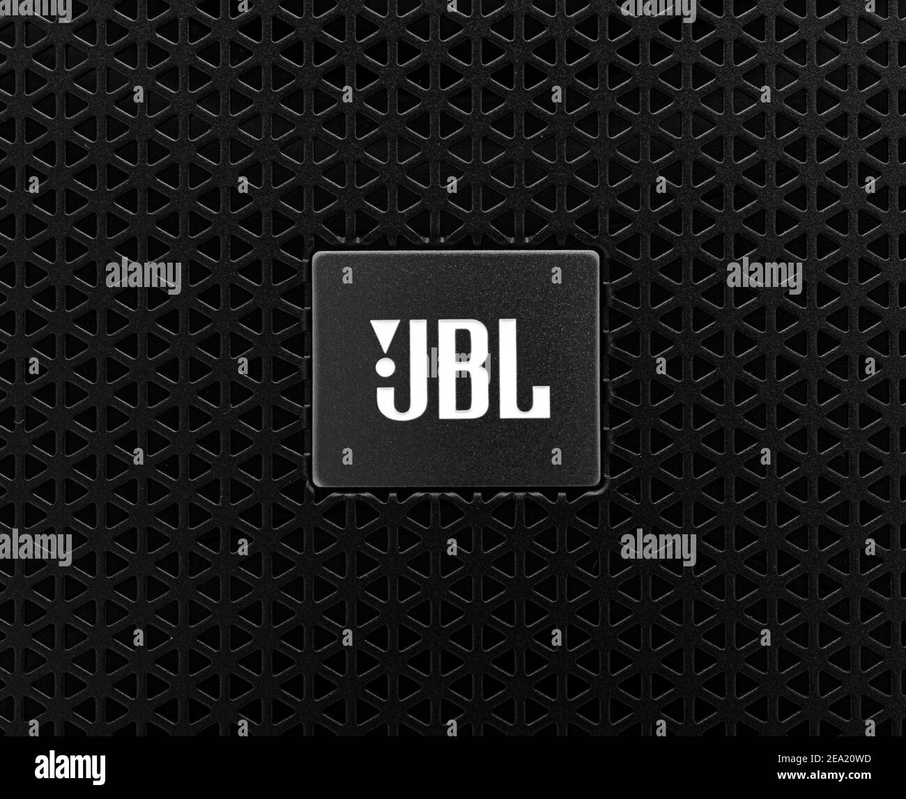 JBL Logo auf dem Lautsprecher. Stockfoto