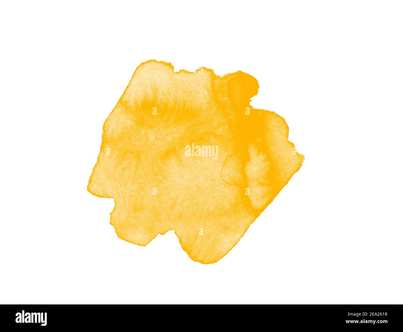 Schöner gelber Pinselstrich. Gelber Pinsel isoliert auf weißem Hintergrund für Kunstdesign Stockfoto