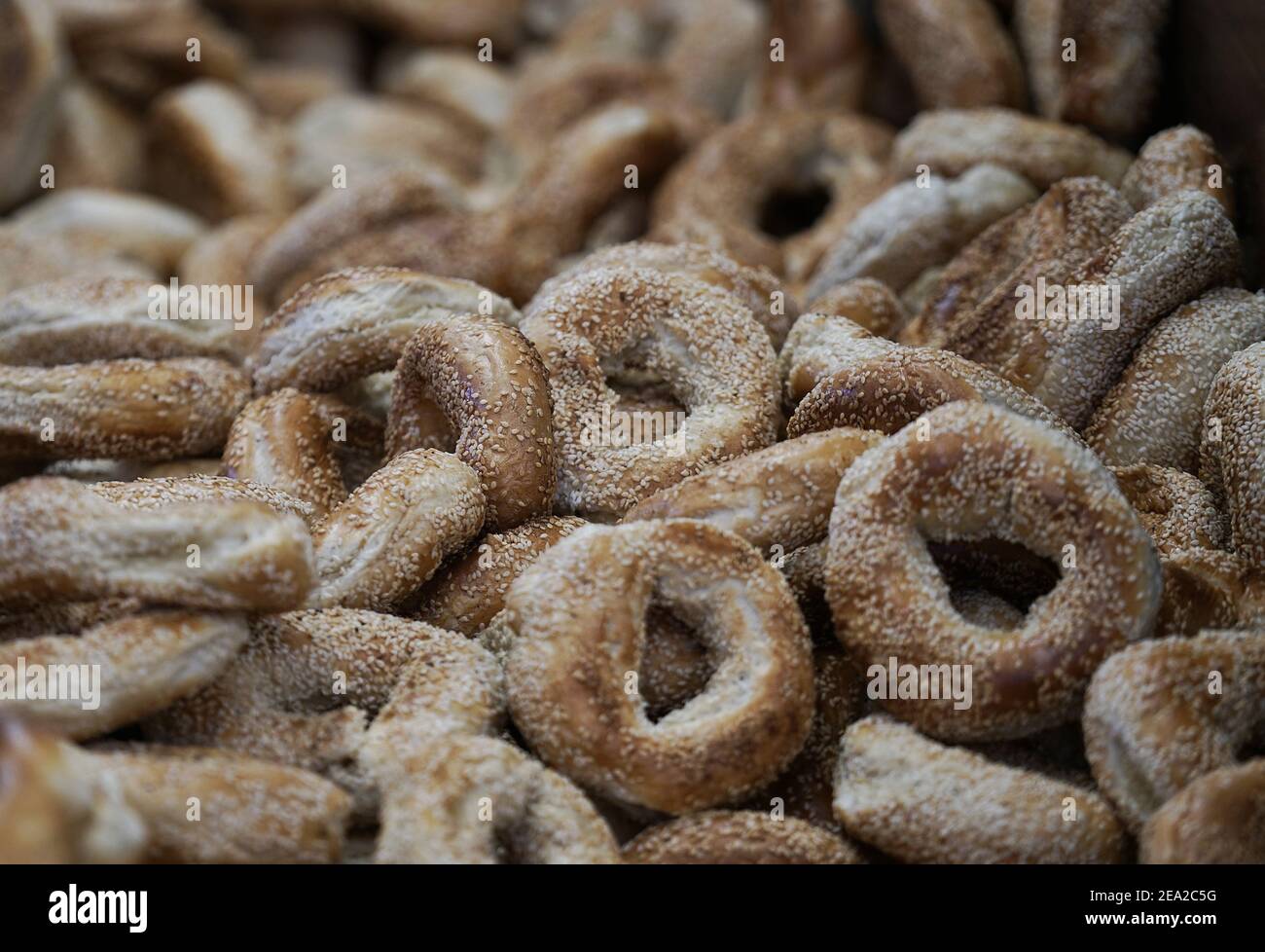 Montreal, Quebec, Kanada, Dezember 12,2018.Stapel von frischen Bagels in Bäckerei Montreal, Quebec, Kanada.Kredit:Mario Beauregard/Alamy News Stockfoto
