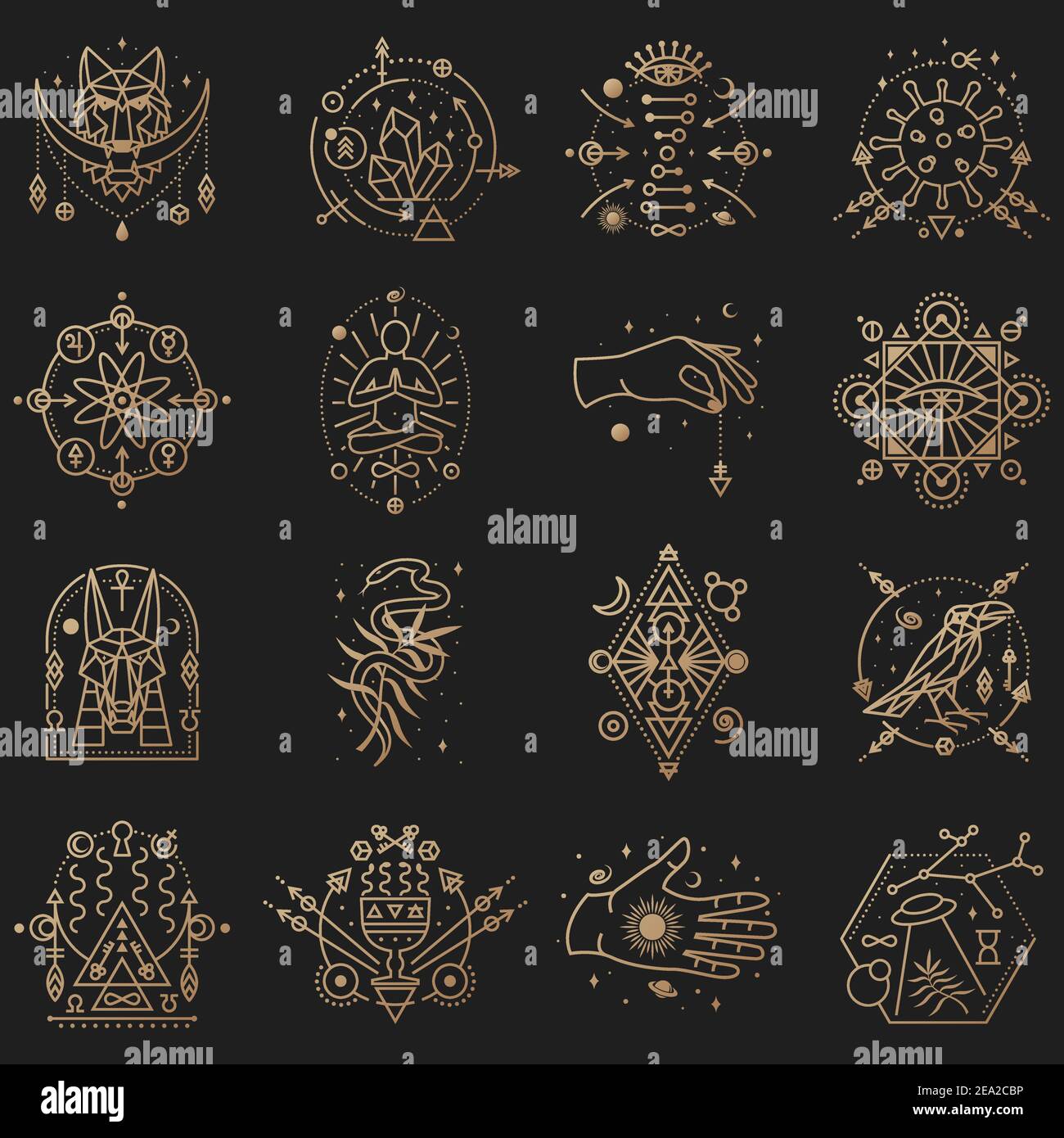 Esoterische Symbole. Vektor. Geometrisches Abzeichen in dünner Linie