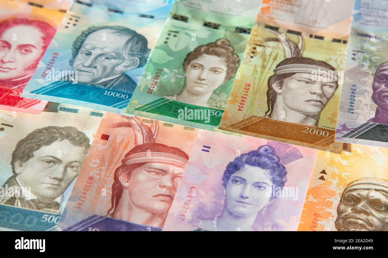 Vielfalt der Banknoten von Venezuela Stockfoto